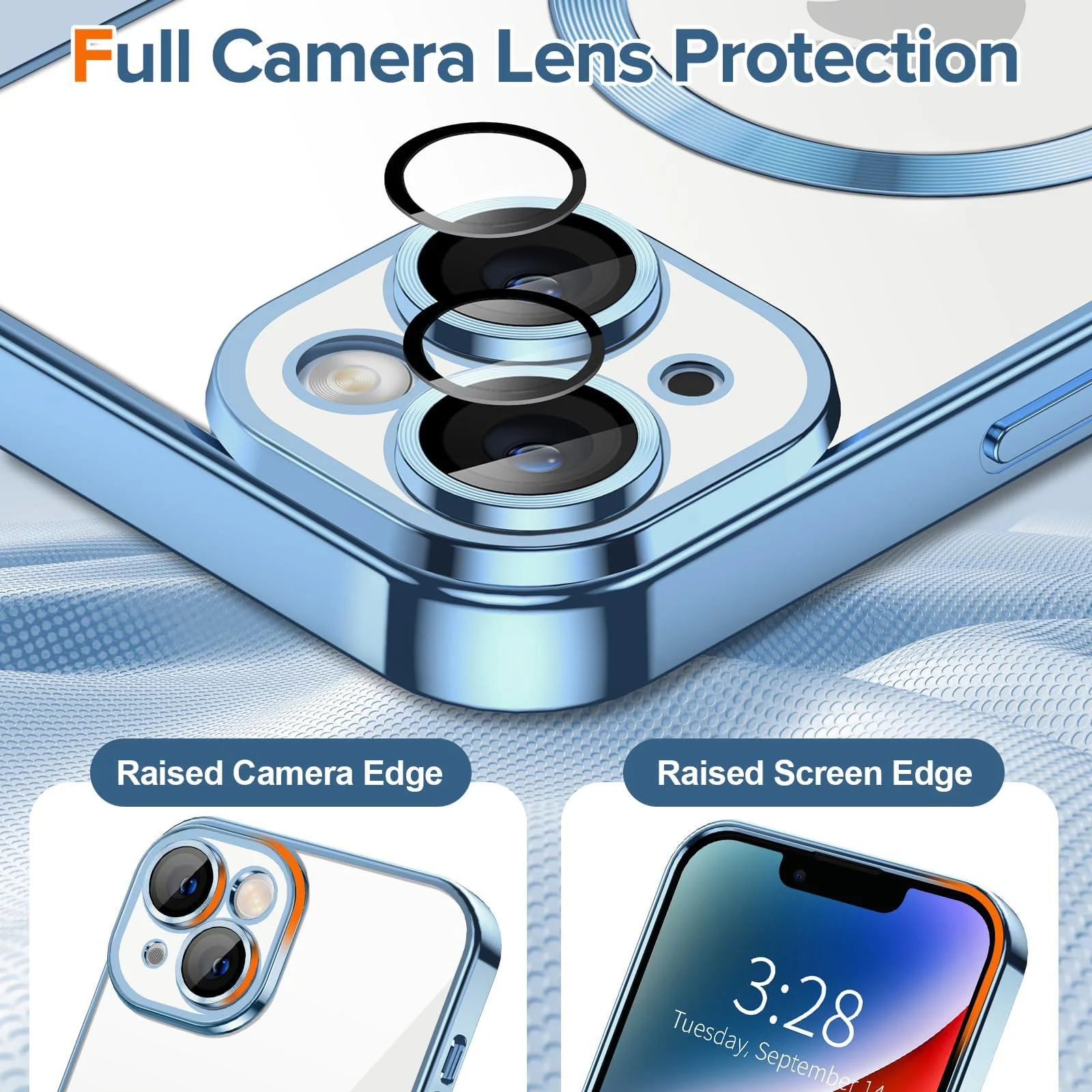 DL3 Mobilak Clear TPU Case with Electroplated Edges for iPhone 14 with Camera Protection and Anti-Yellowing Design - Sierra Blue