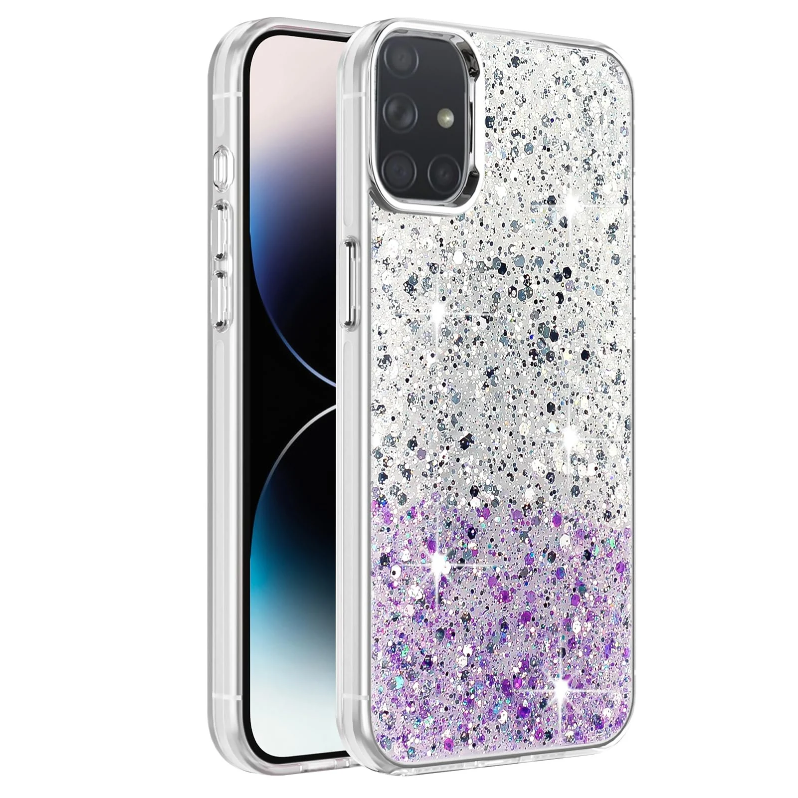 DL3 Mobilak Glitter Protective Case for Samsung Galaxy A71 4G, Supports wireless charging, Camera protection, Shock-absorbing protection - White Purple