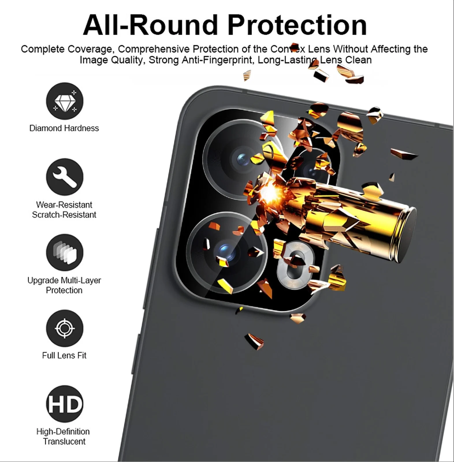 DL3 Mobilak OPPO Reno 13 Pro 5G / Reno13 Pro 5G Camera Lens Protector Tempered Glass Screen Protector HD [Full Coverage][Anti-Scratch] Drop Protection Ultra Clear/Thin Lens Protector Case - Black