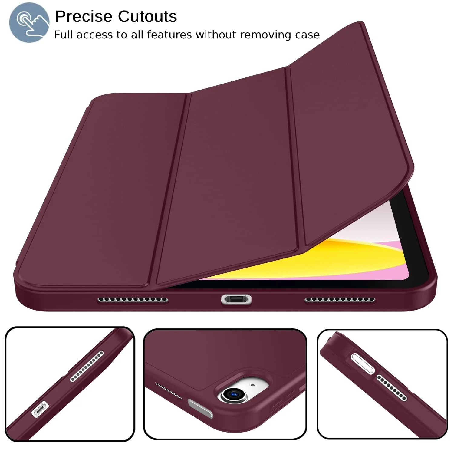 DL3 Mobilak iPad (A16) Case/iPad 10th Generation [11-Inch 2025/10.9 Inch 2022] with Pencil Holder, [Support Touch ID] Flexible TPU Back Shell Smart Trifold Stand Protective Auto Wake/Sleep - Wine Red