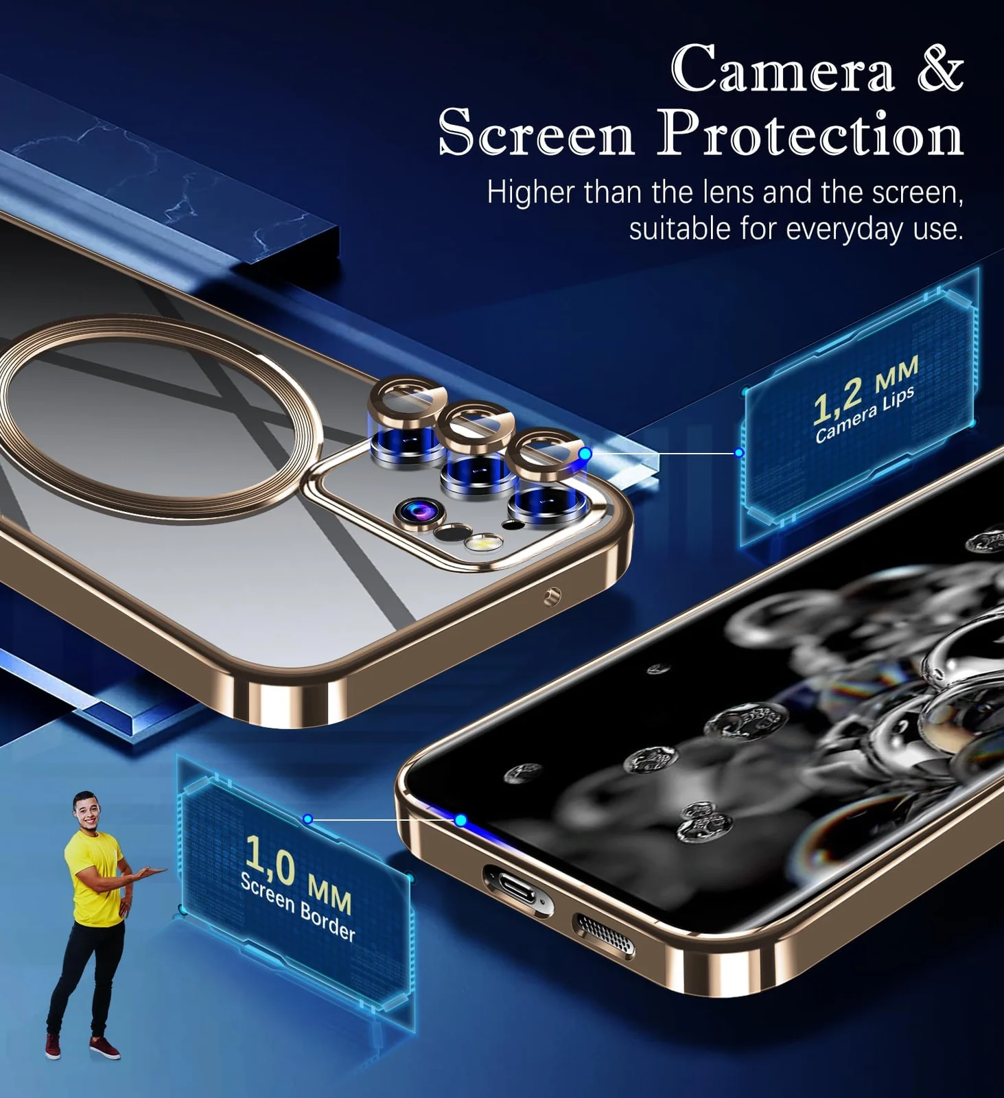 DL3 Mobilak Clear MagSafe-Compatible Magnetic Case for Samsung Galaxy S20 Ultra with Camera Protection and Shockproof Design - Gold