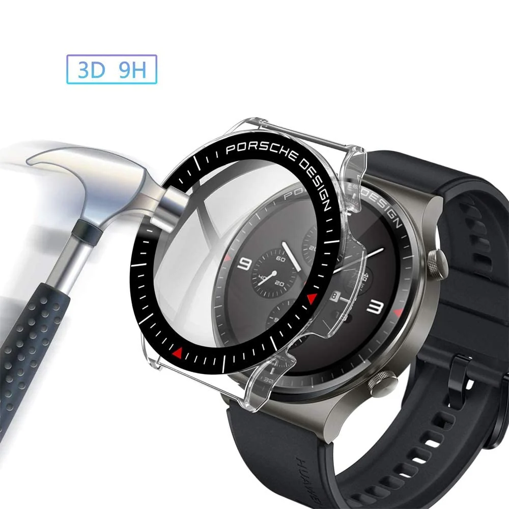 DL3 Mobilak Case Compatible with Huawei Watch GT2 Pro PC Cover with Bezel Tempered Glass Protection, Ultra Thin Full Protection for Huawei Watch GT 2 Pro Protective Case - Clear