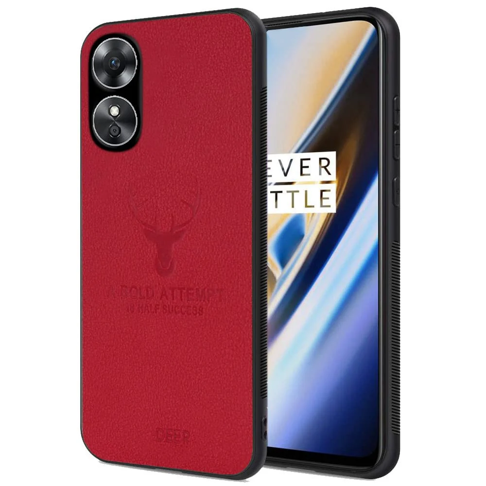 Dl3 Mobilak Case For Oppo A17 / Oppo A17K Luxury Soft Texture Deer Patterned TPU Leather Protective, Dirt-Resistant, Anti-Shock, Anti-Fingerprint, Cover Full Body Protective (Brown)