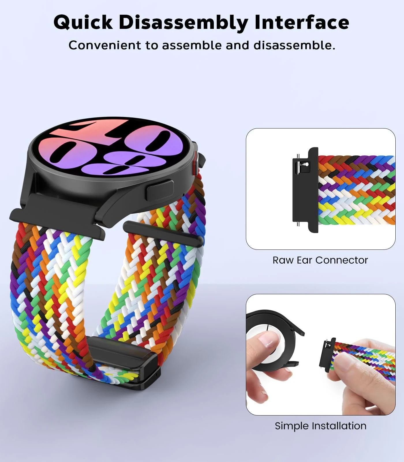 DL3 Mobilak 22mm Magnetic Band for Redmi Watch 5 Active/5 Lite/Samsung Galaxy Watch 3 45mm/Watch 46mm/Gear S3/Huawei watch GT6 GT5 46MM/GT2E/GT6 Pro/GT 5 Pro/Amazfit GTR 4/3, Stretchy Braided Nylon Sport Strap - Official Rainbow