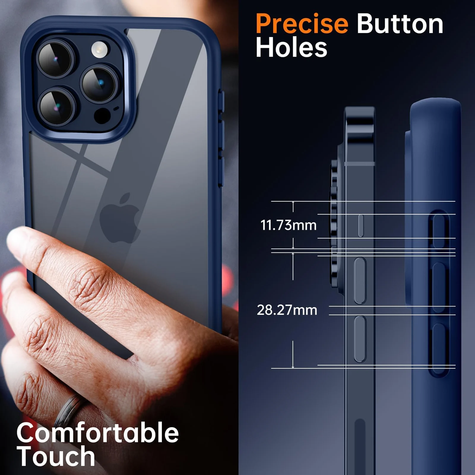 DL3 Mobilak Clear TPU Case for iPhone 15 Pro Max 6.7-Inch, Supports wireless charging, Shock-absorbing protection, Anti-fingerprint finish - Blue