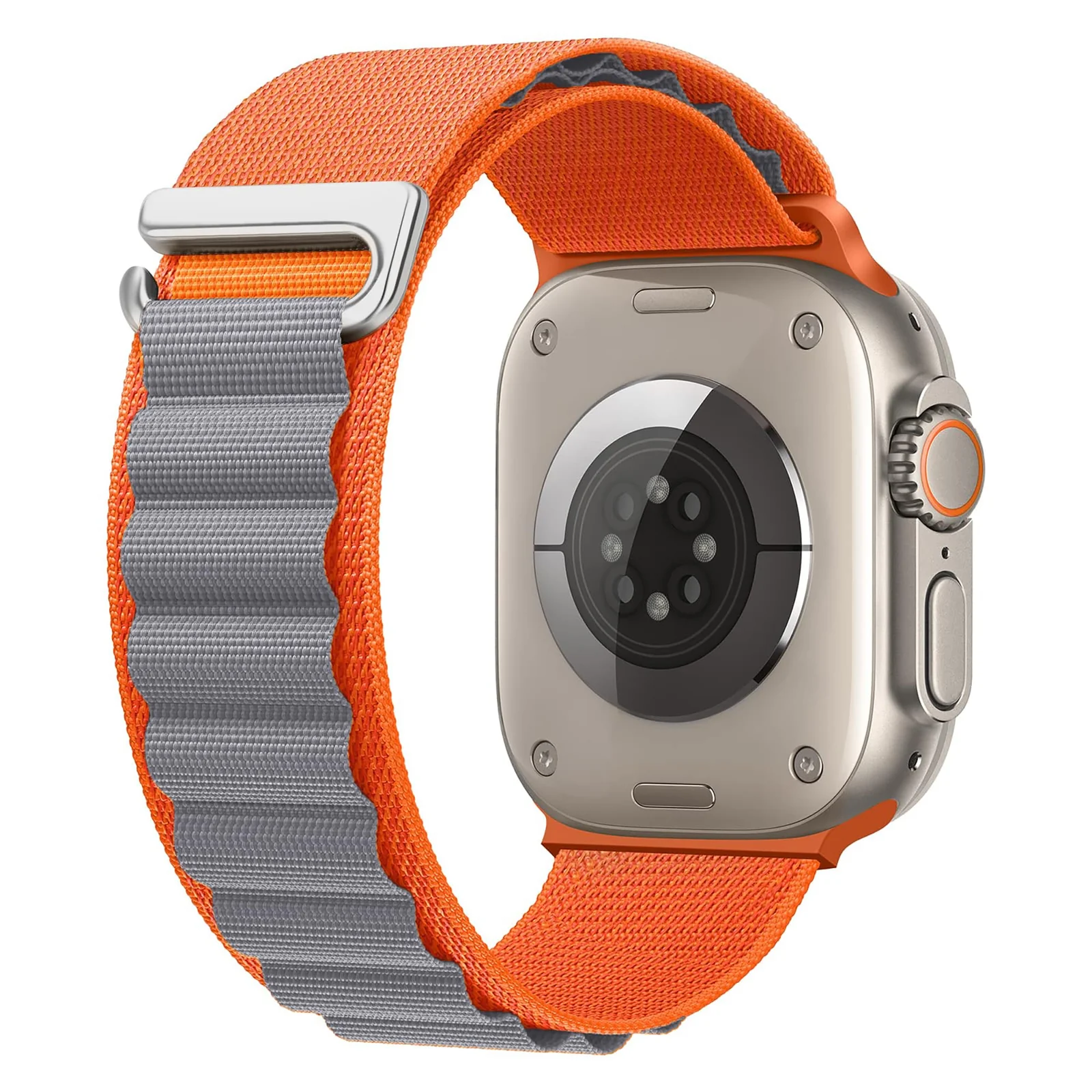 Apple Watch Ultra 49MM 45MM 44MM 42MM — DL3 Mobilak Trail/Alpine Loop Nylon Band Compatible with Apple Watch Ultra 2/Ultra Band 49mm 45mm 44mm 42mm, Adjustable with Metal C-Hook Strap for iWatch Ultra Series 9/8/7/6/5/4/3/2/1/SE2/SE - Orange Grey