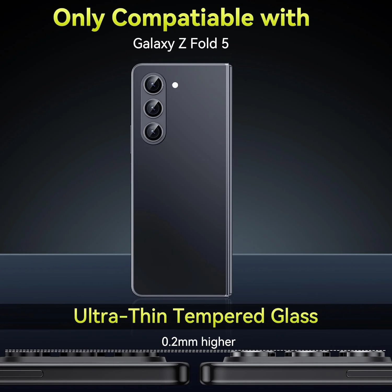 DL3 Mobilak for Samsung Galaxy Z Fold 5 Camera Lens Protector, Case-Friendly, 9H Tempered Glass Anti-Scratch, Space Titanium Military-Grade Protection Circle, Removal Tool - Black