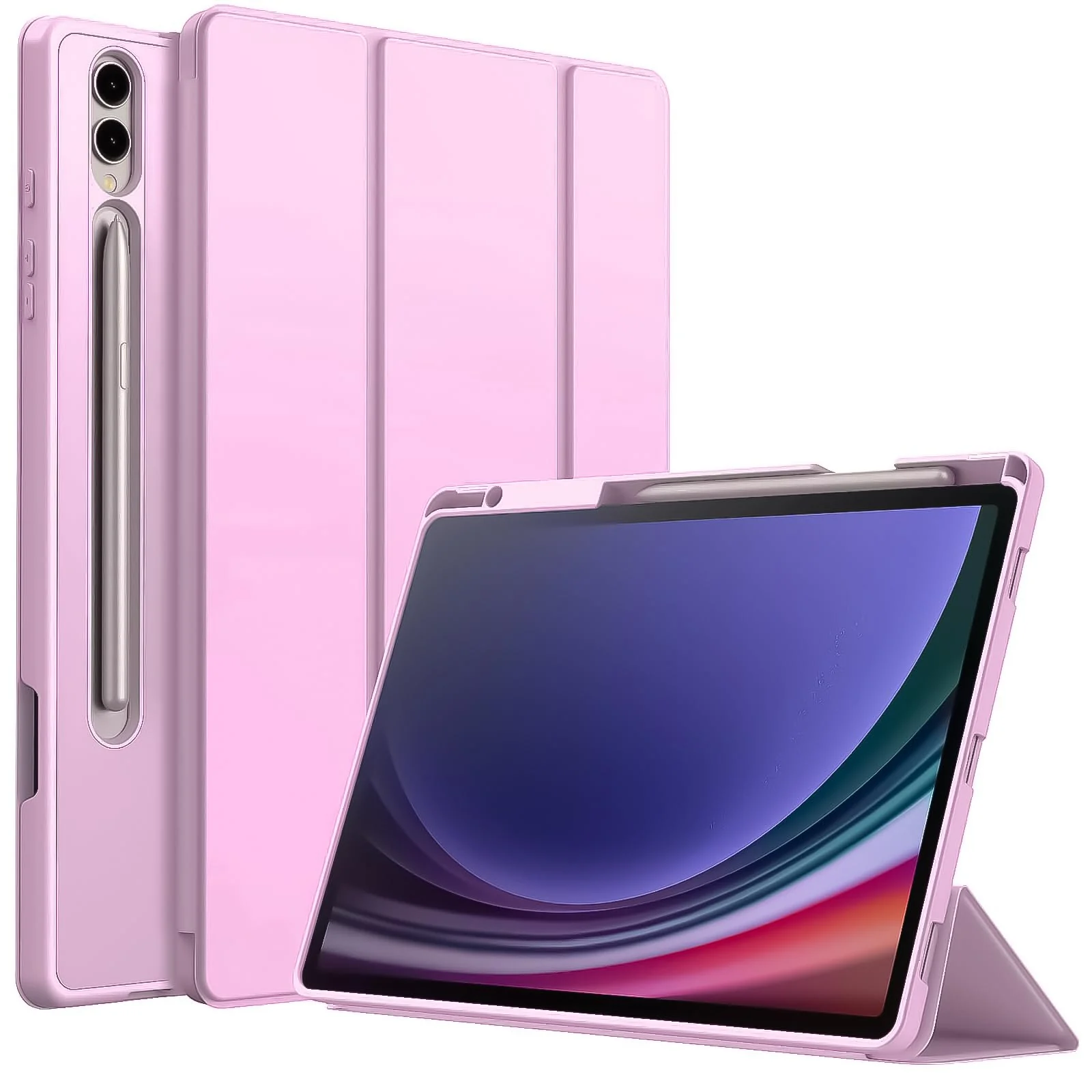 DL3 Mobilak Case for Samsung Galaxy Tab S9+ Plus/Galaxy Tab S9 FE+ Plus 12.4 Inch 2023 with S Pen Holder, Soft TPU Tri-Fold Stand Protective Tablet Cover, Auto Wake/Sleep - Pastel Violet
