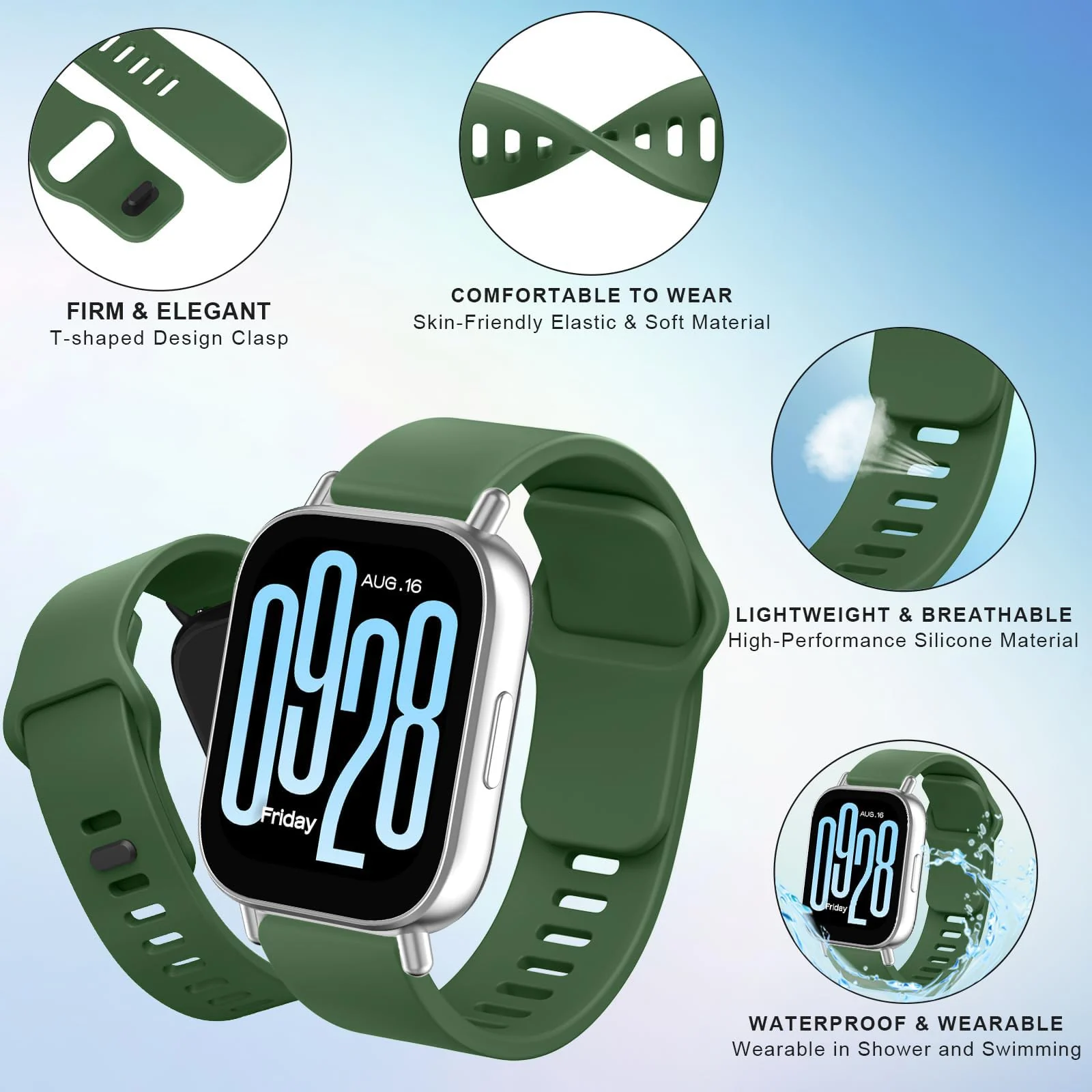 DL3 Mobilak Strap for Xiaomi Redmi Watch 5 Active/Redmi Watch 5 Lite, 22mm Adjustable Quick Release Silicone Replacement Watch Band Straps Wristbands Bracelet for Women Men - Green