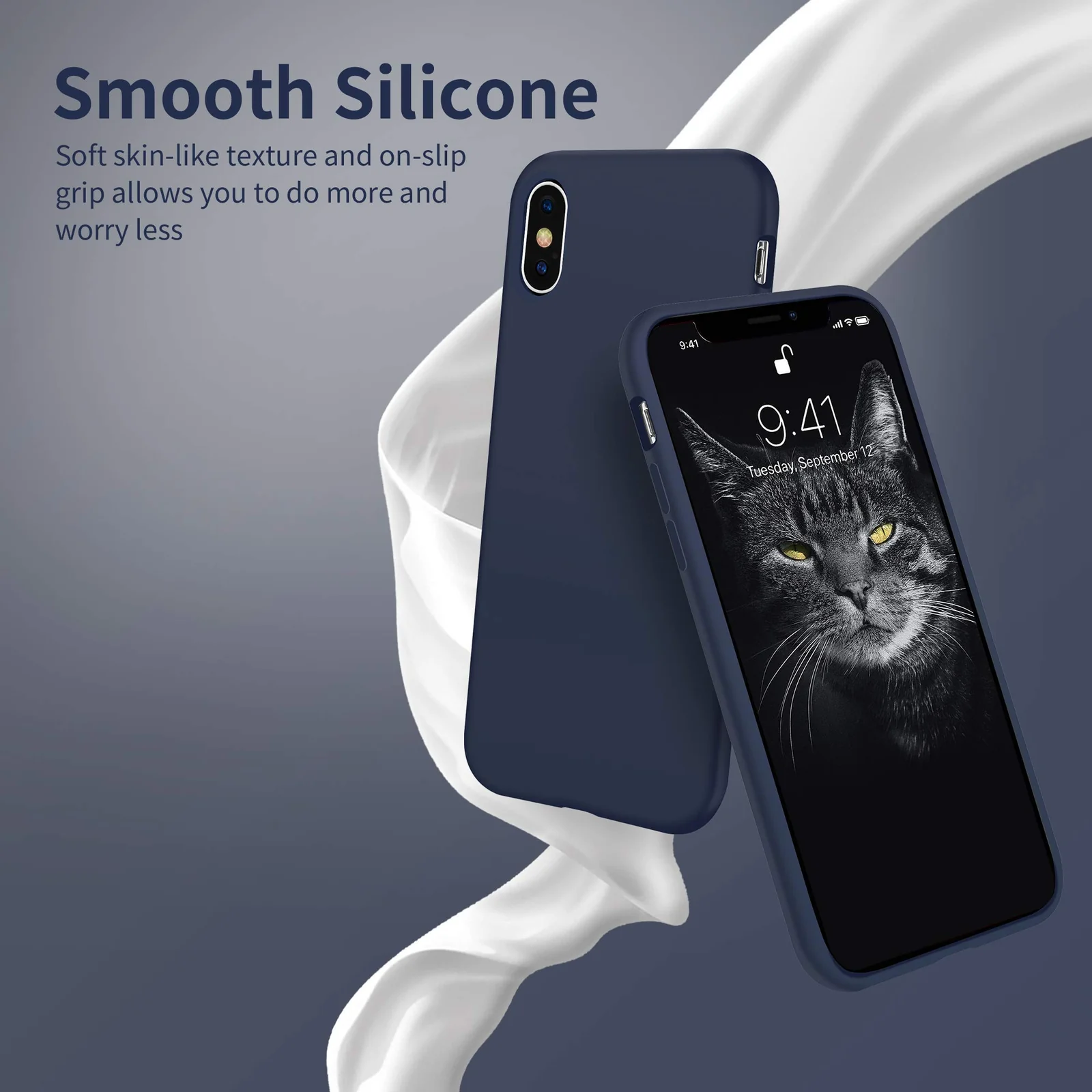 DL3 Mobilak Liquid Silicone Protective Case with Soft Microfiber Lining for iPhone XS Max - Midnight Blue