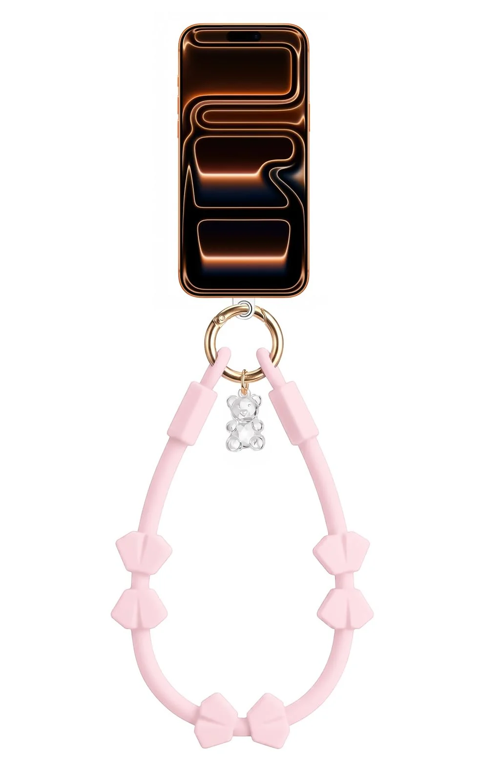 DL3 Mobilak Silicone Crystal Lanyard, 30cm Phone Wrist Strap Lanyard Keychain Office Wrist Strap with Clasp and Bear for Women Phone ID Card, Keys Strap - A-Pink