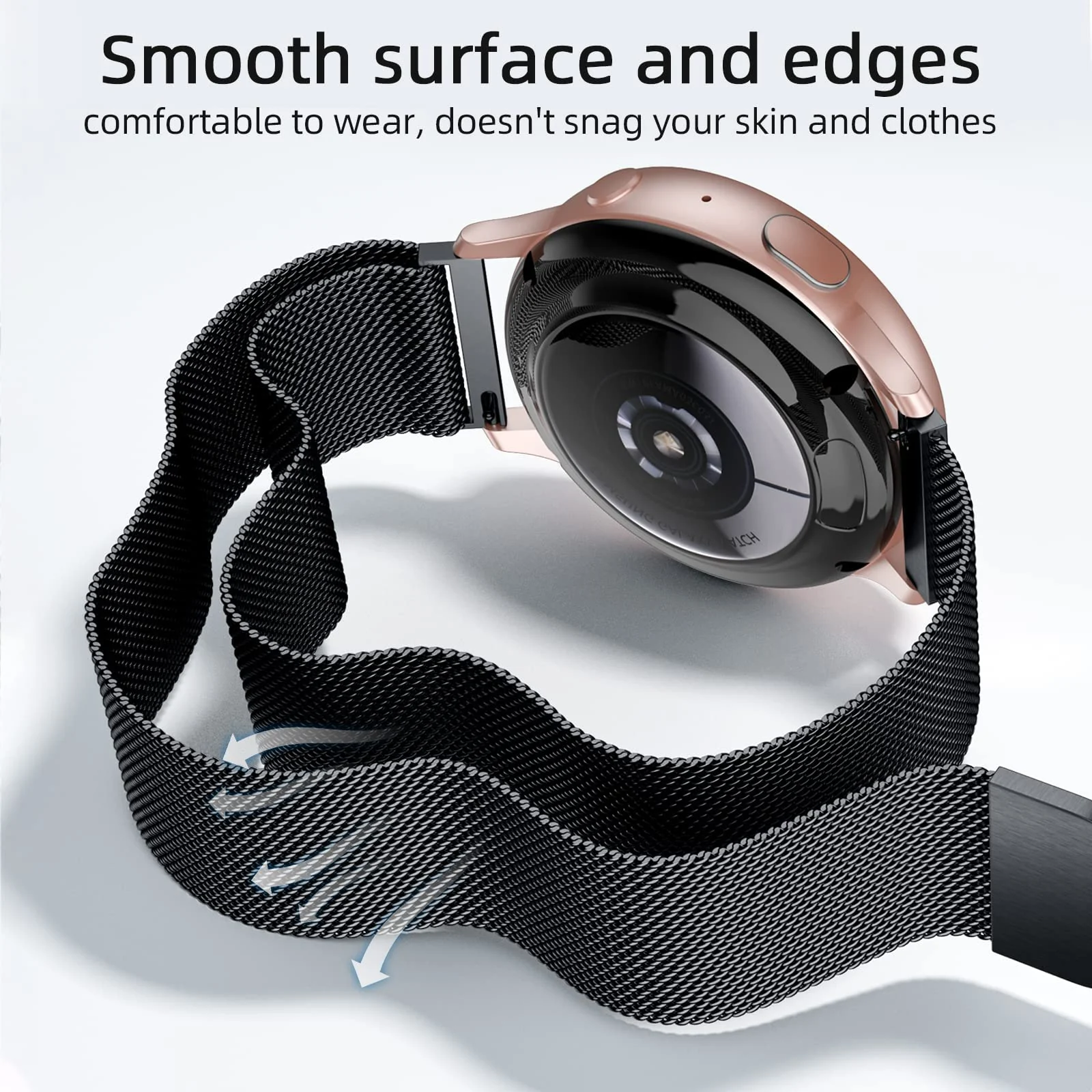 DL3 Mobilak Band stainless steel Magnetic 20MM Strap For Samsung Gear Sport/Watch 7/6/5/4/5 Pro 45mm/S2 classic/active 2 40mm 44mm/Amazfi GTS 2/2e/GTS 3/3 Pro/GTS 4/GTS 2 Mini/3 Mini/4 Mini/Bip 3 Pro - Black