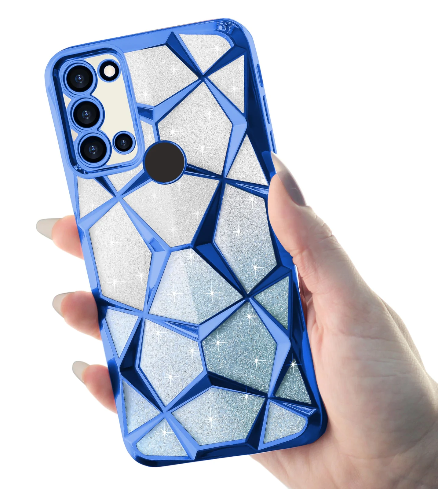 DL3 Mobilak Compatible with Samsung Galaxy A21s Case Plating Bling Gradient Glitter Clear Cover Soft TPU Silicone Cute Camera Protection Shockproof Back for Women Girls Case - Blue