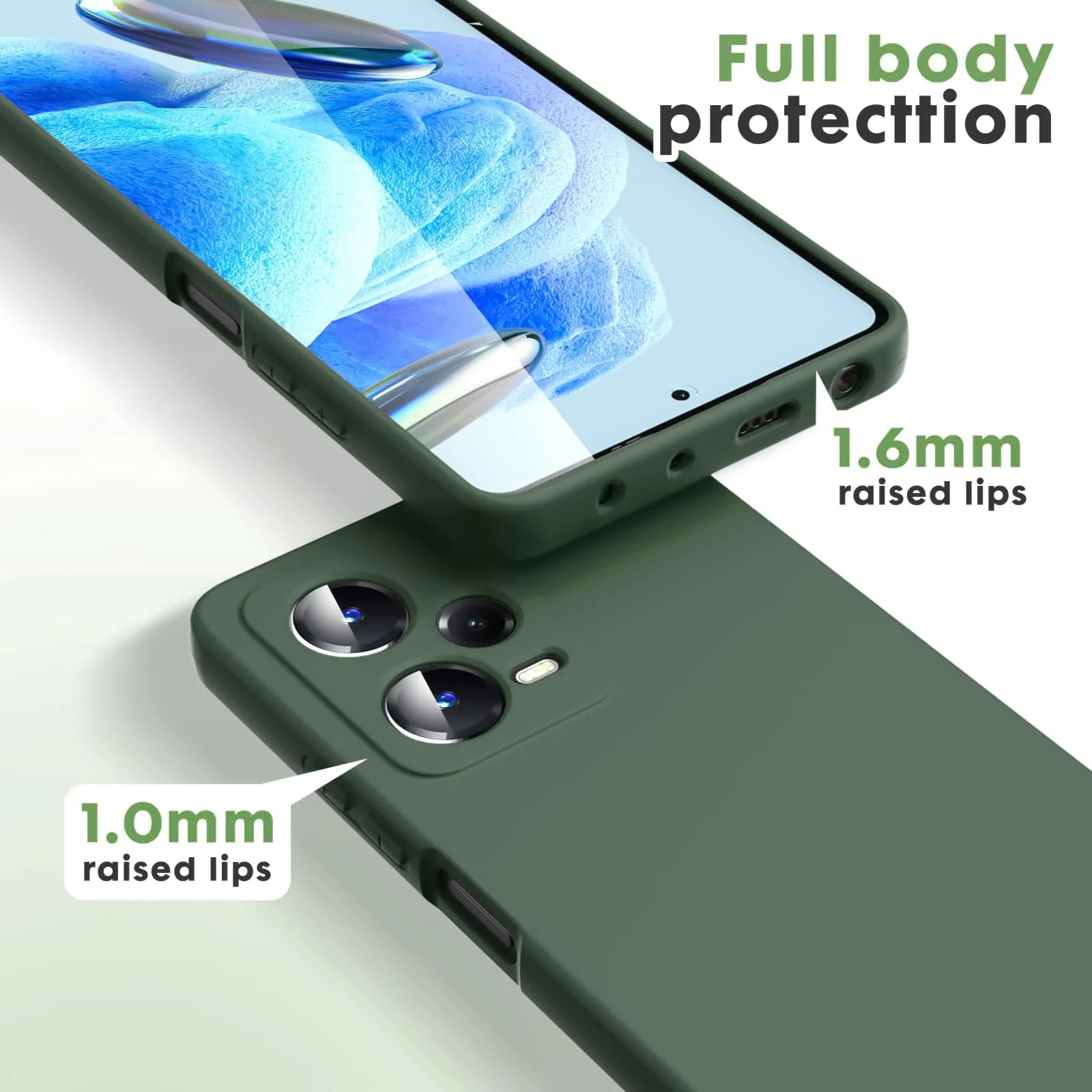 DL3 Mobilak Liquid Silicone Protective Case with Soft Microfiber Lining with Full Camera Protection for Xiaomi Redmi Note 12 Pro Plus 5G - Green