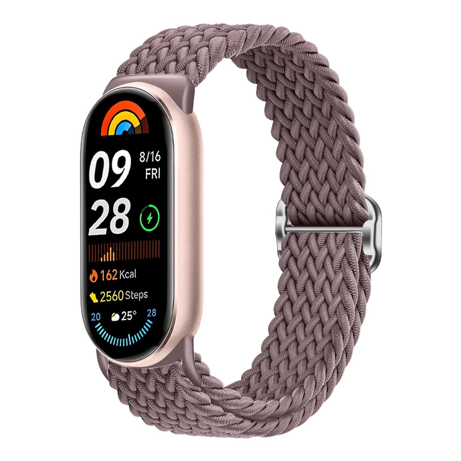 DL3 Mobilak Compatible with Xiaomi Mi Band 10/9/8 strap, Braided Solo Loop for Nylon Elastic Adjustable Replacement Wristband Compatible with Xiaomi Smart Band 8/9/10 - Smoke Violet