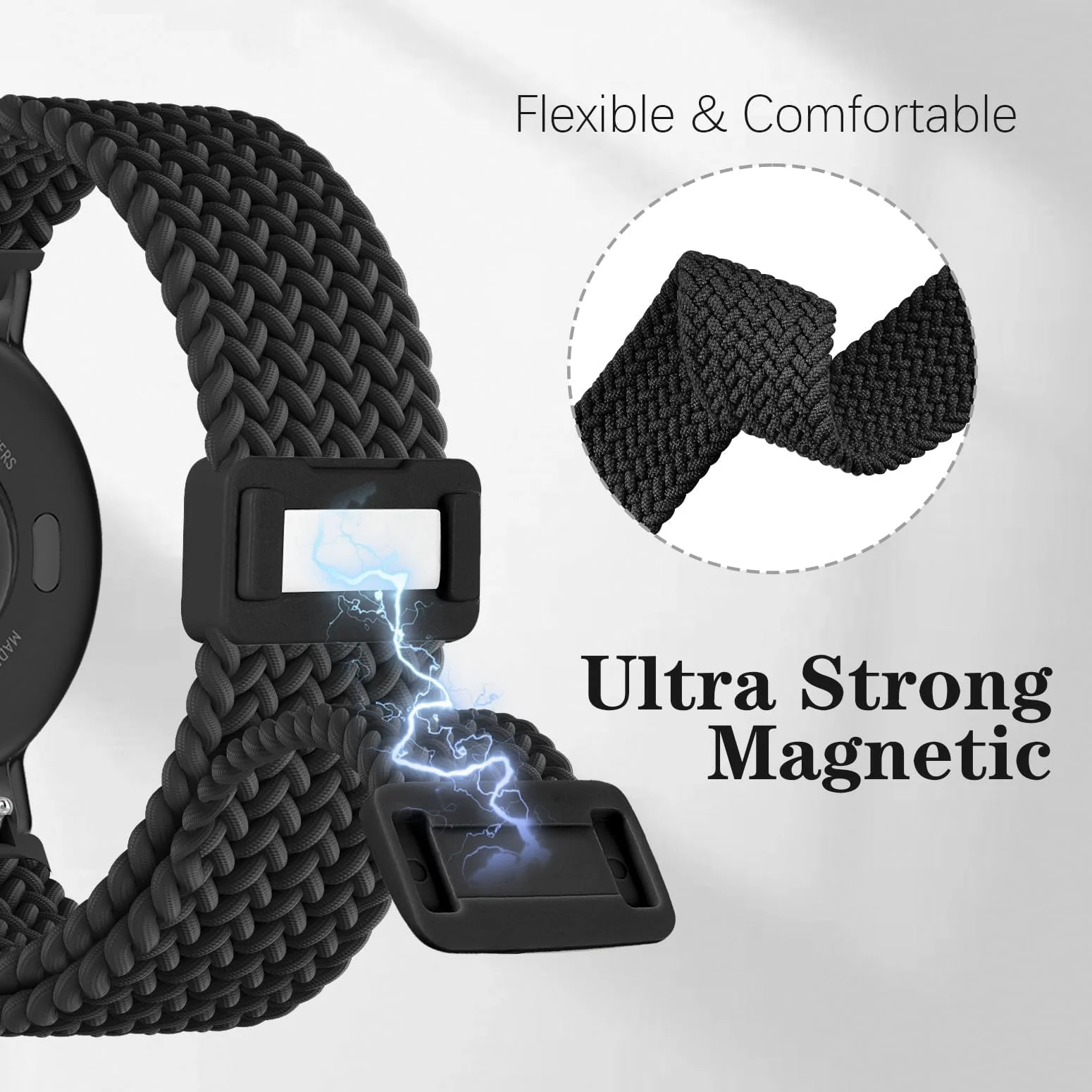 DL3 Mobilak Magnetic Braided Nylon Band Compatible with Xiaomi Redmi Watch 5 Active/Xiaomi Redmi Watch 5 Lite, 22mm Elastic Loop Stretchy Wristband Strap Replacement for Redmi Watch 5 Active/Redmi Watch 5 Lite - Black