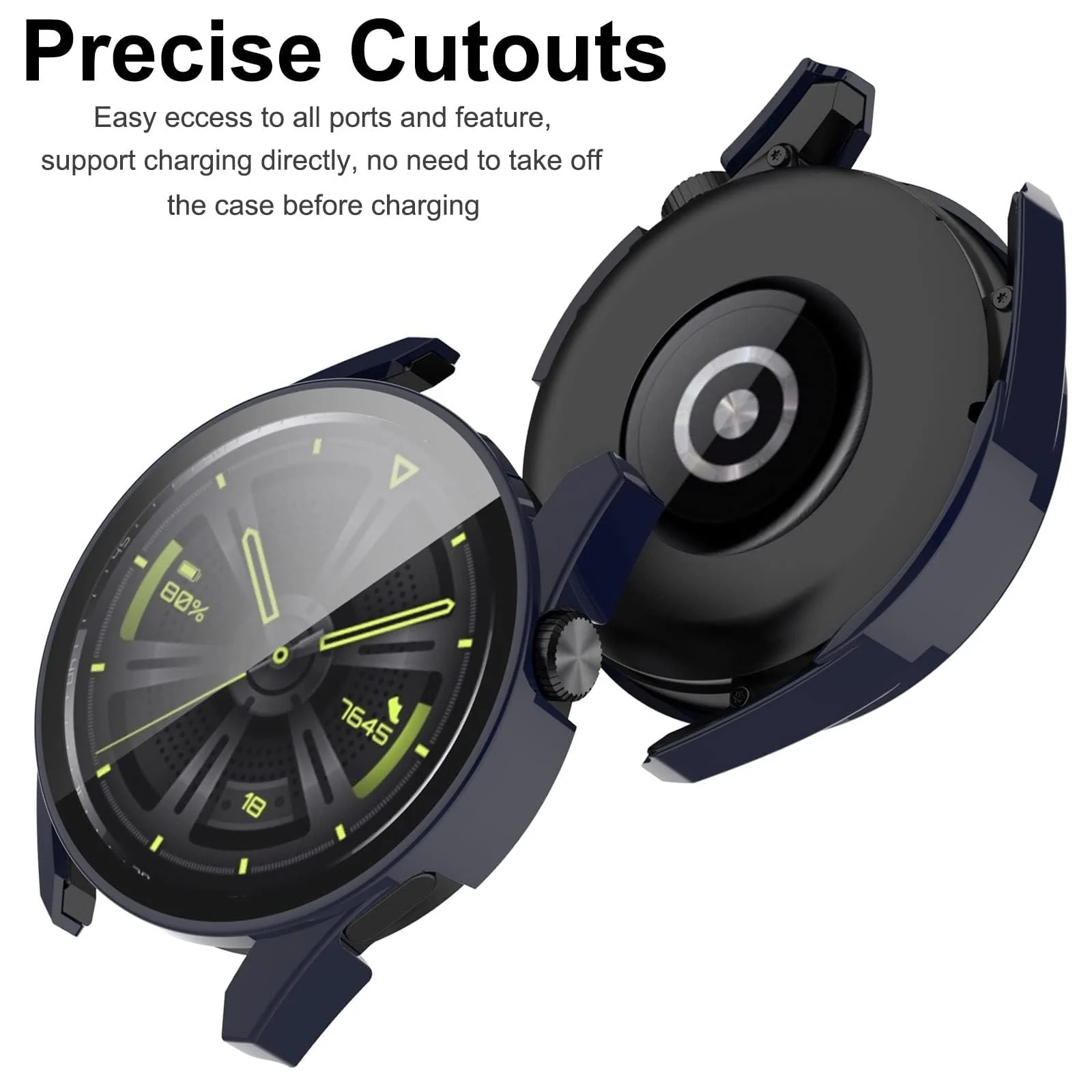 DL3 Mobilak Protective Case Compatible with Huawei Watch GT3 46mm 9H Hardness PC Case Bumper Full Slim Protective Cover with Tempered Glass For Huawei Watch GT 3 46mm - Blue