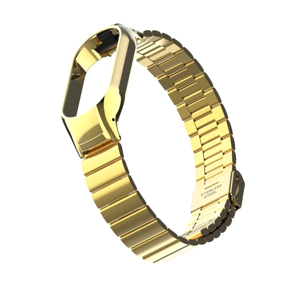 DL3 Mobilak Mi Band 6 Mi Band 5 Strap for Xiaomi Mi Band 5 6, Stainless Steel Watch Band Metal Replacement Bracelet Wristband for M5 M6 - Gold