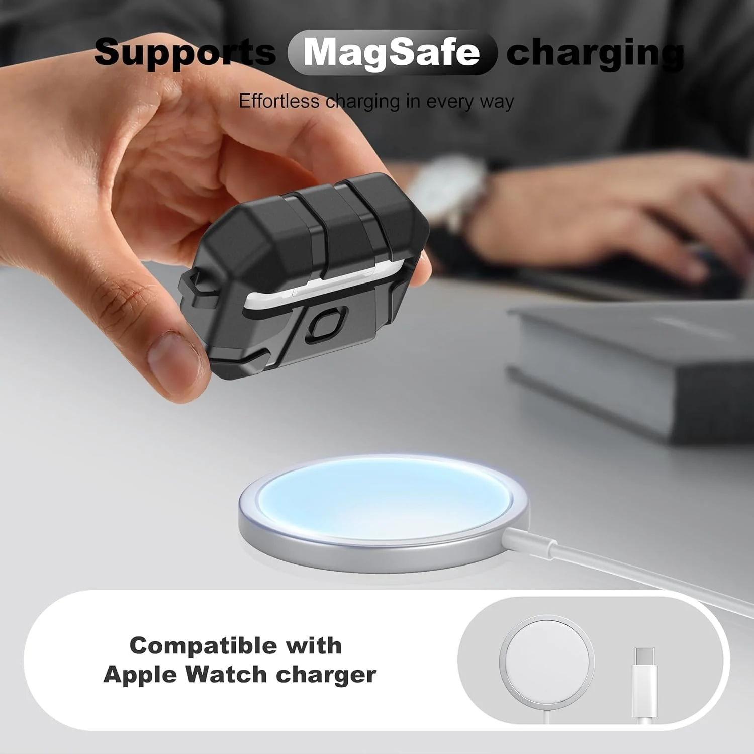 DL3 Mobilak AirPods Pro 1/2 Case, Shockproof Silicone Protective Case for Apple AirPod Pro 2nd/1st Generation, Hard Shell Design, Anti-Scratch, Front LED Light with Carabiner - Black