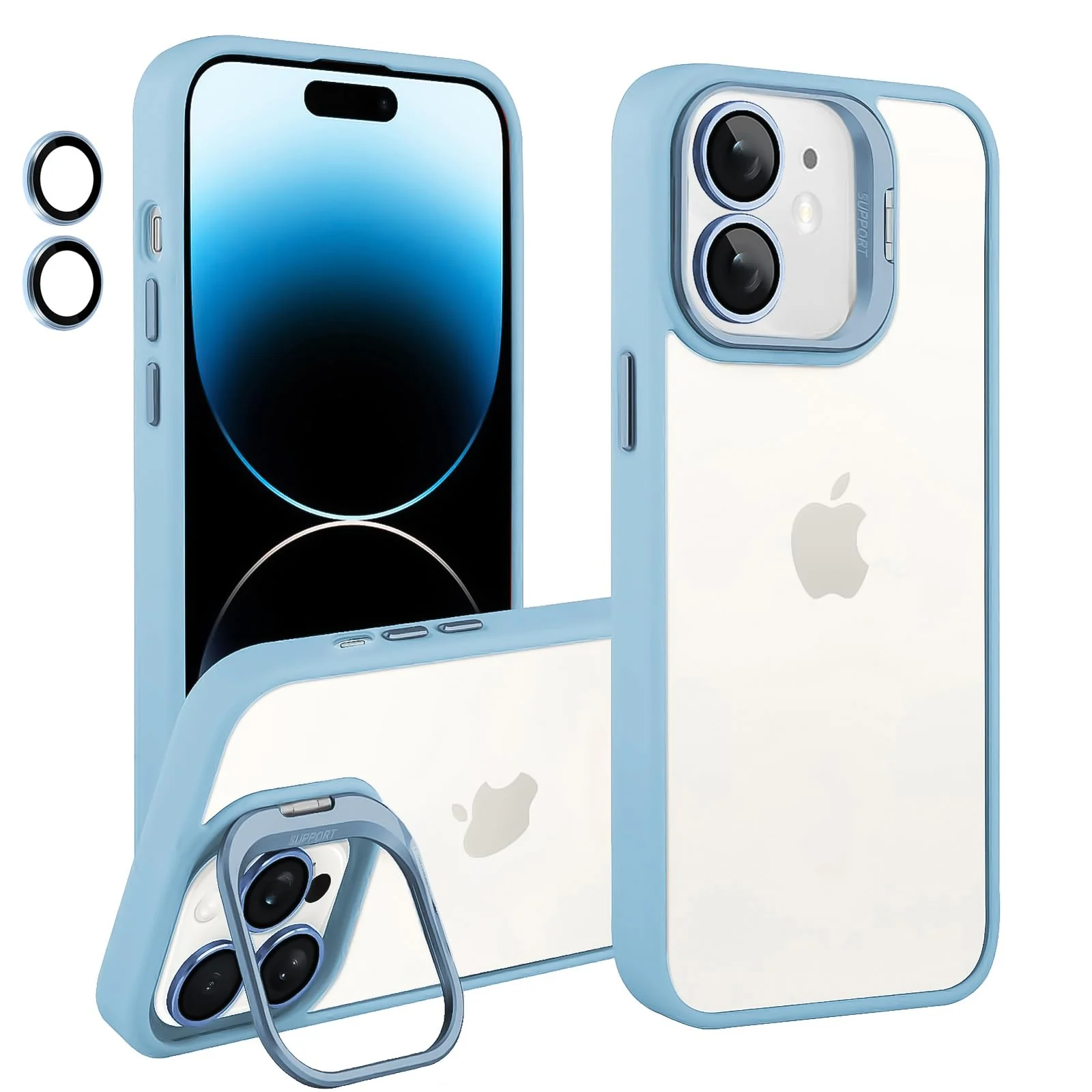 DL3 Mobilak Clear PC and TPU Case with Camera Ring Kickstand and Lens Protector for iPhone 11 - Sky Blue