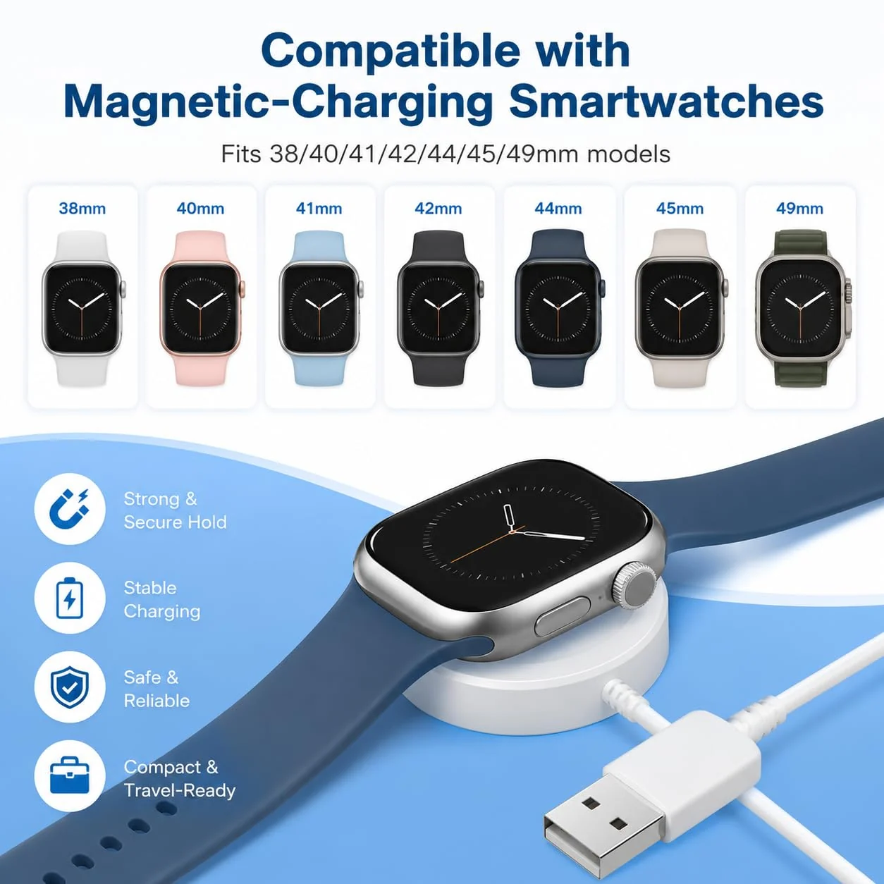 DL3 Mobilak 2025 Upgraded for Apple Watch Charger Magnetic Fast Charging Cable [Portable] Magnetic Wireless Charging Compatible with iWatch Series Ultra/10/9/8/7/6/SE/5/4/3/2- [1M] - White