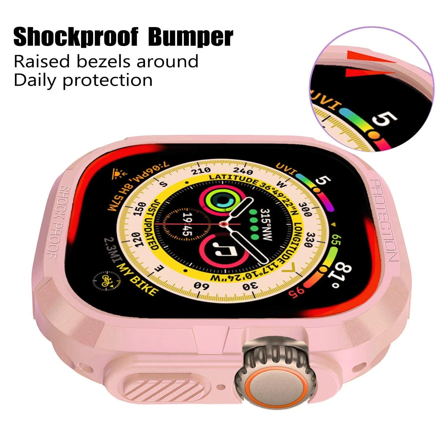 DL3 Mobilak Compatible for Apple Watch Ultra 49mm Rugged Case All Around Shockproof TPU Protective Cover Bumper Lightweight and Shock Absorbent for Apple Watch Ultra 49mm - Pink
