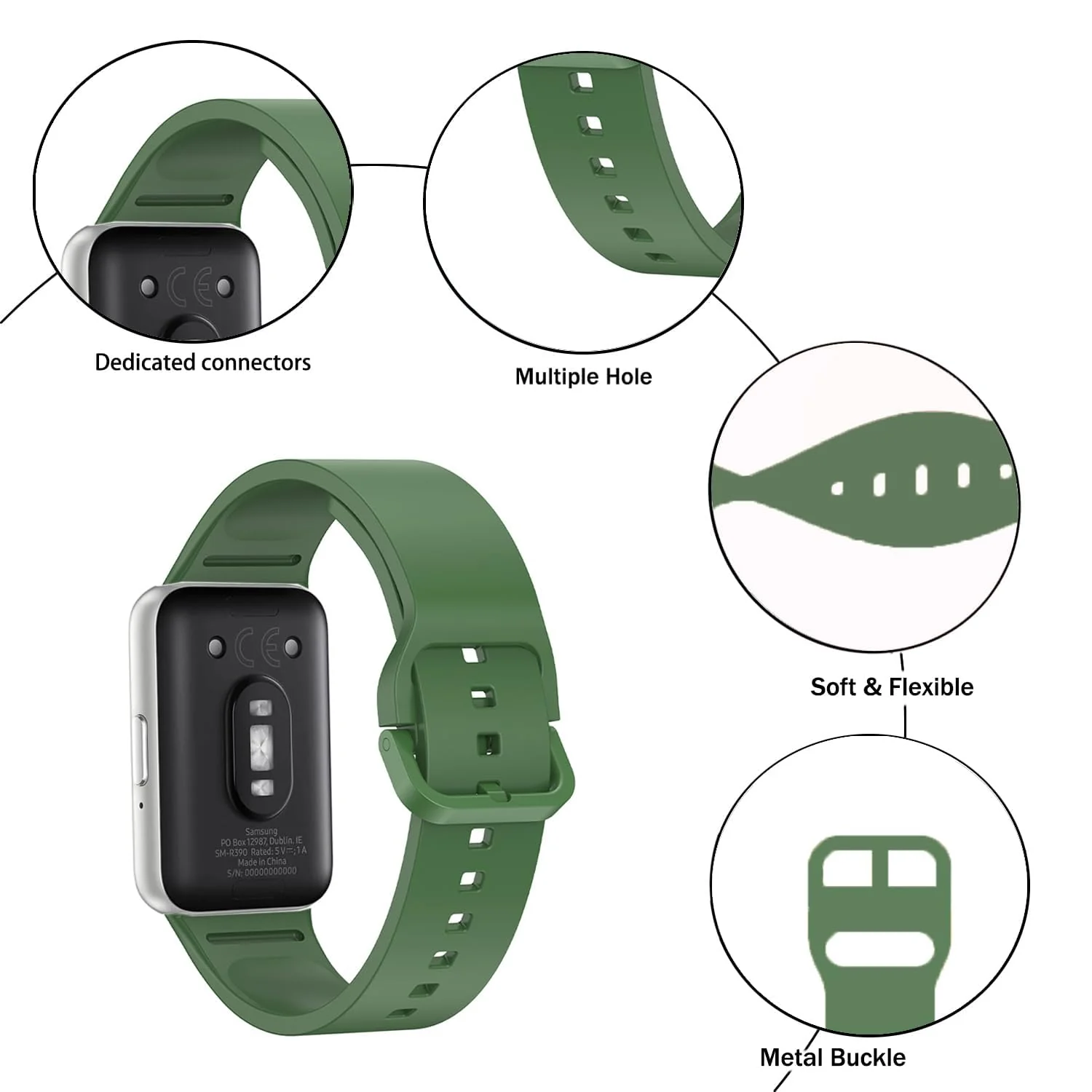 DL3 MOBILAK Soft Silicone Sport Watch Strap for Samsung Galaxy Fit 3, Army Green