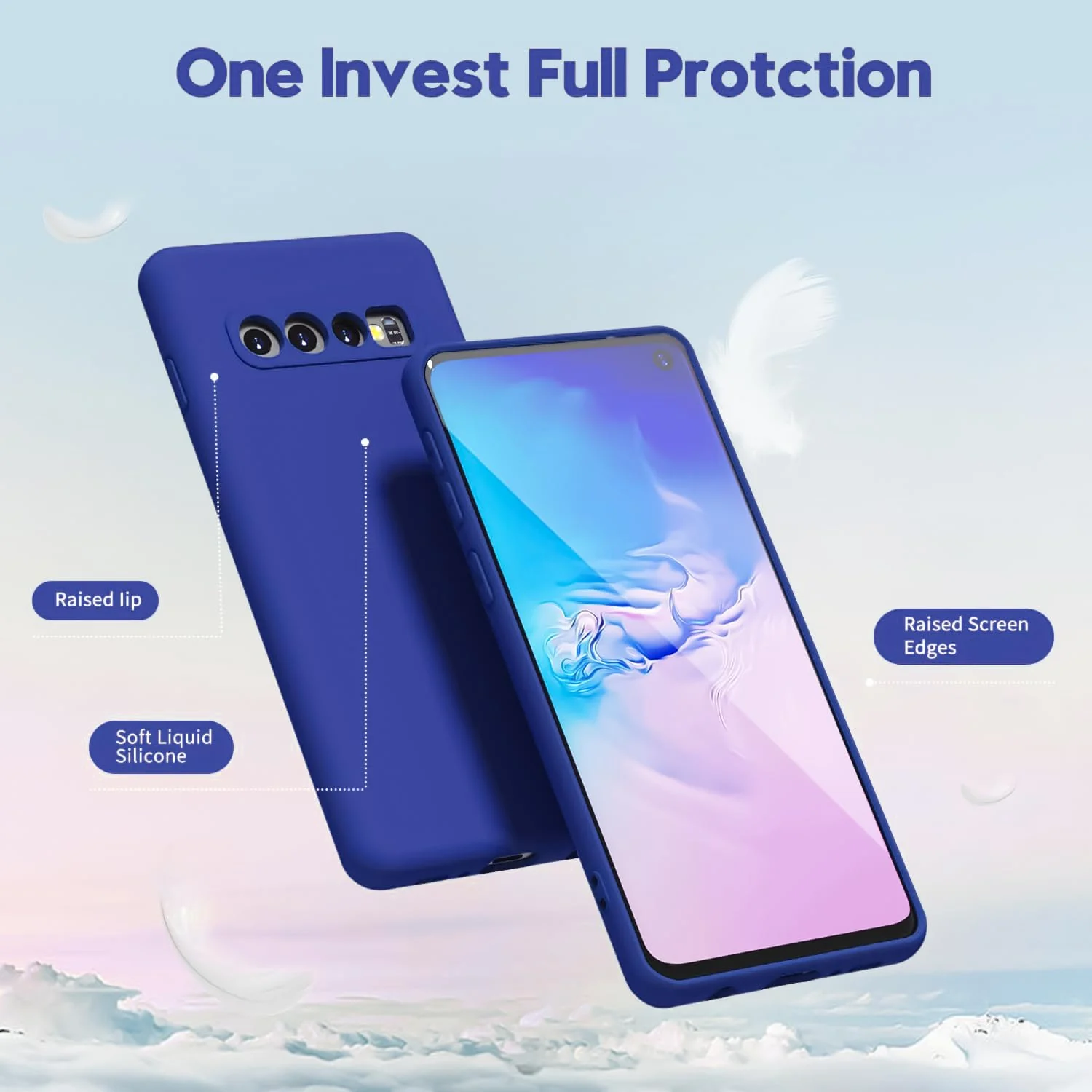 DL3 Mobilak Liquid Silicone Protective Case with Soft Microfiber Lining with Full Camera Protection for Samsung Galaxy S10+ Plus - Pepsi