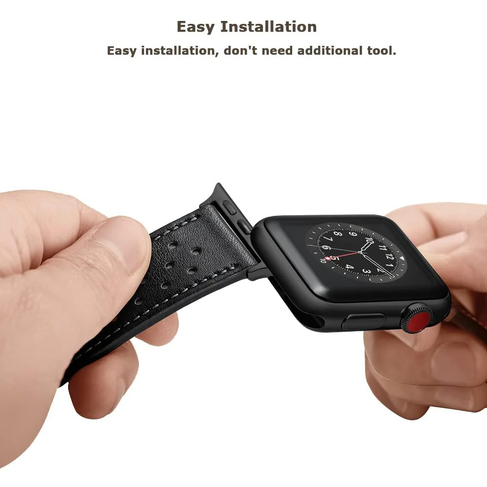 DL3 Mobilak Compatible with Apple Watch Band 49mm 46mm 45mm 44mm 42mm Leather Band Replacement Strap, Soft Leather Bracelet for iWatch Series 11 10 9 8 7 6 5 4 SE SE2 Ultra 3 2 1 - A.Black