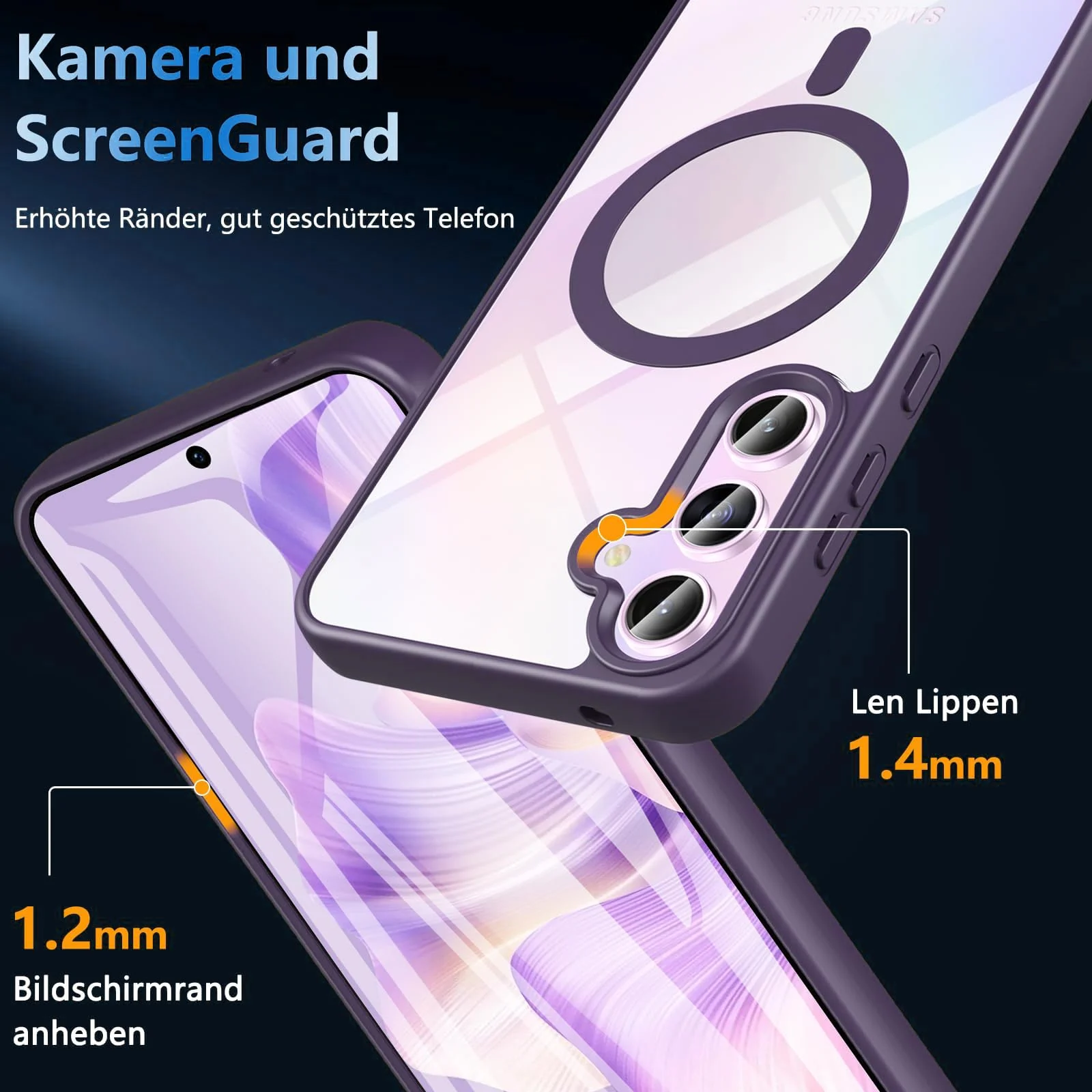 DL3 Mobilak Clear MagSafe-Compatible Magnetic Case for Samsung Galaxy S24 5G with Camera Protection and Military-Grade Protection - Deep Purple