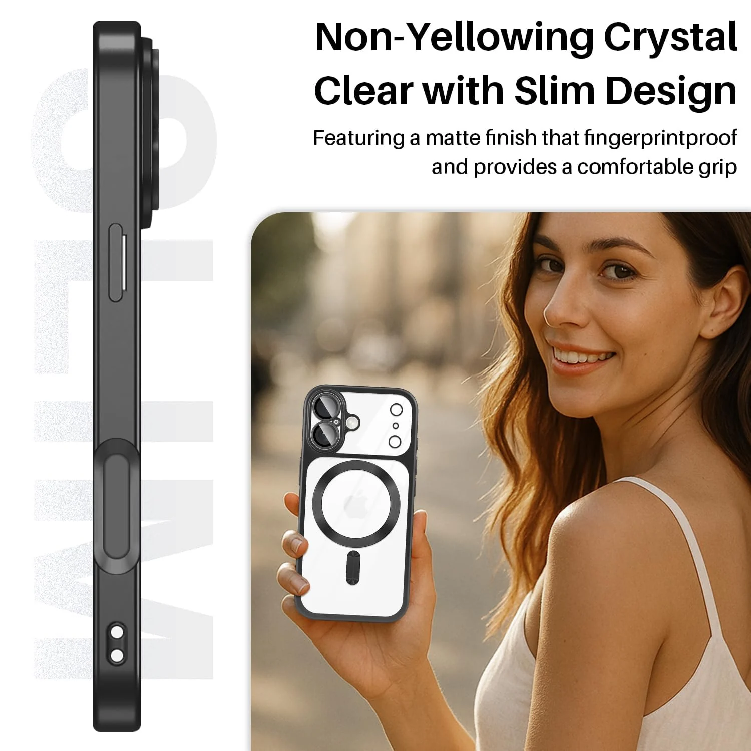 DL3 Mobilak For iPhone 17 Magnetic Case, Compatible with MagSafe, Built-in Camera Lens Protector, Luxury Plating Soft TPU Clear Shockproof Slim Thin Cover - Black Matte