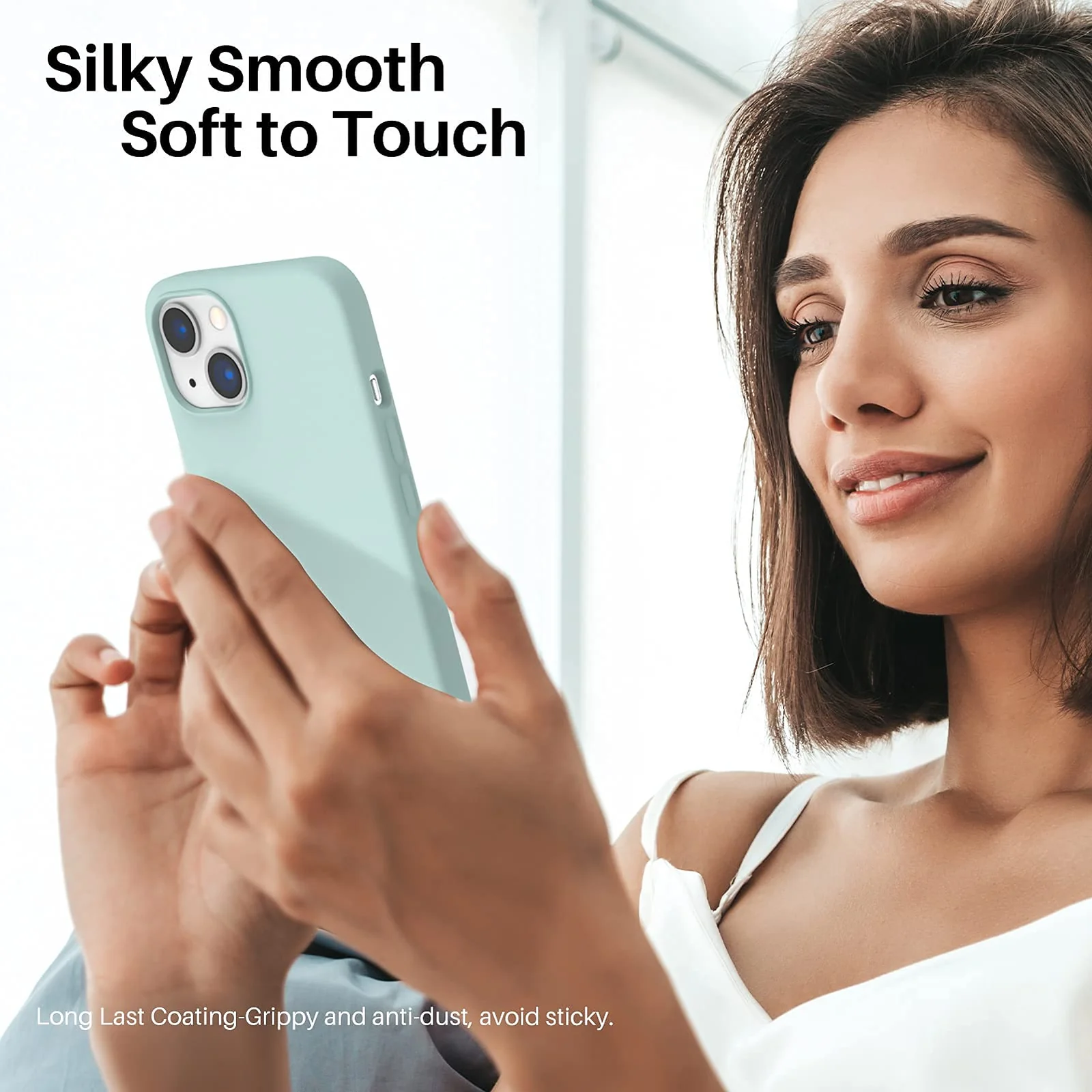 DL3 Mobilak Liquid Silicone Protective Case with Soft Microfiber Lining for iPhone 13 / iPhone 14 - Mint Green
