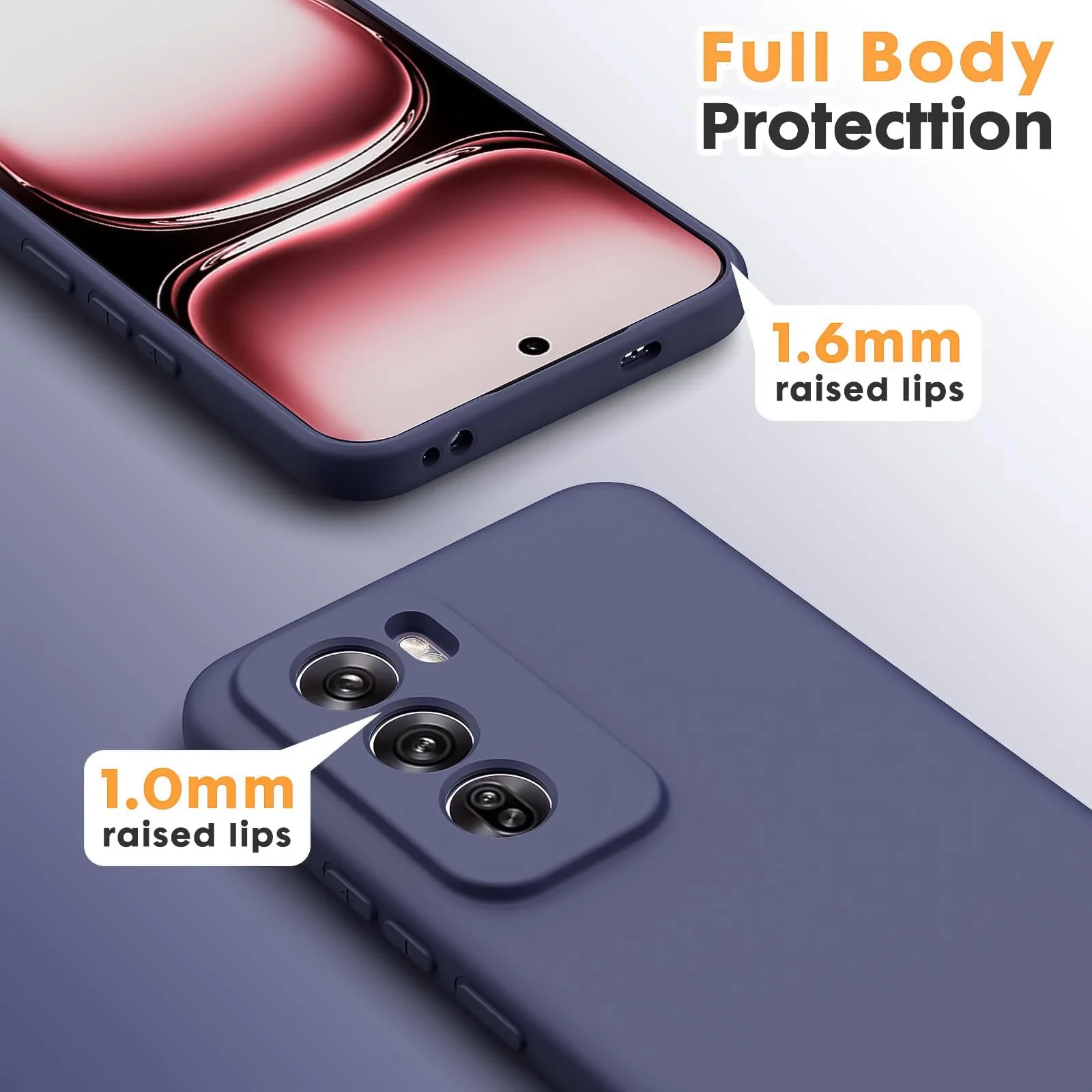 DL3 Mobilak Liquid Silicone Protective Case for OPPO Reno 12 5G with Camera Protection and Microfiber Lining - Dark Blue