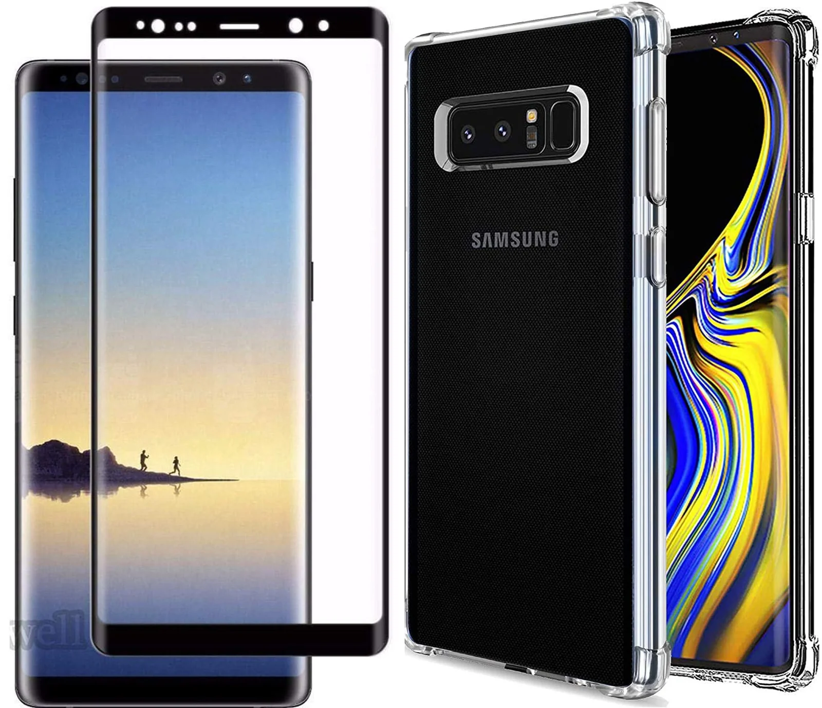 DL3 Mobilak Case Compatible with Samsung Galaxy Note 8, Cover Silicone TPU Gorilla Anti-shock Protector Camera Shockproof Corners with 5D Screen Protector - Clear