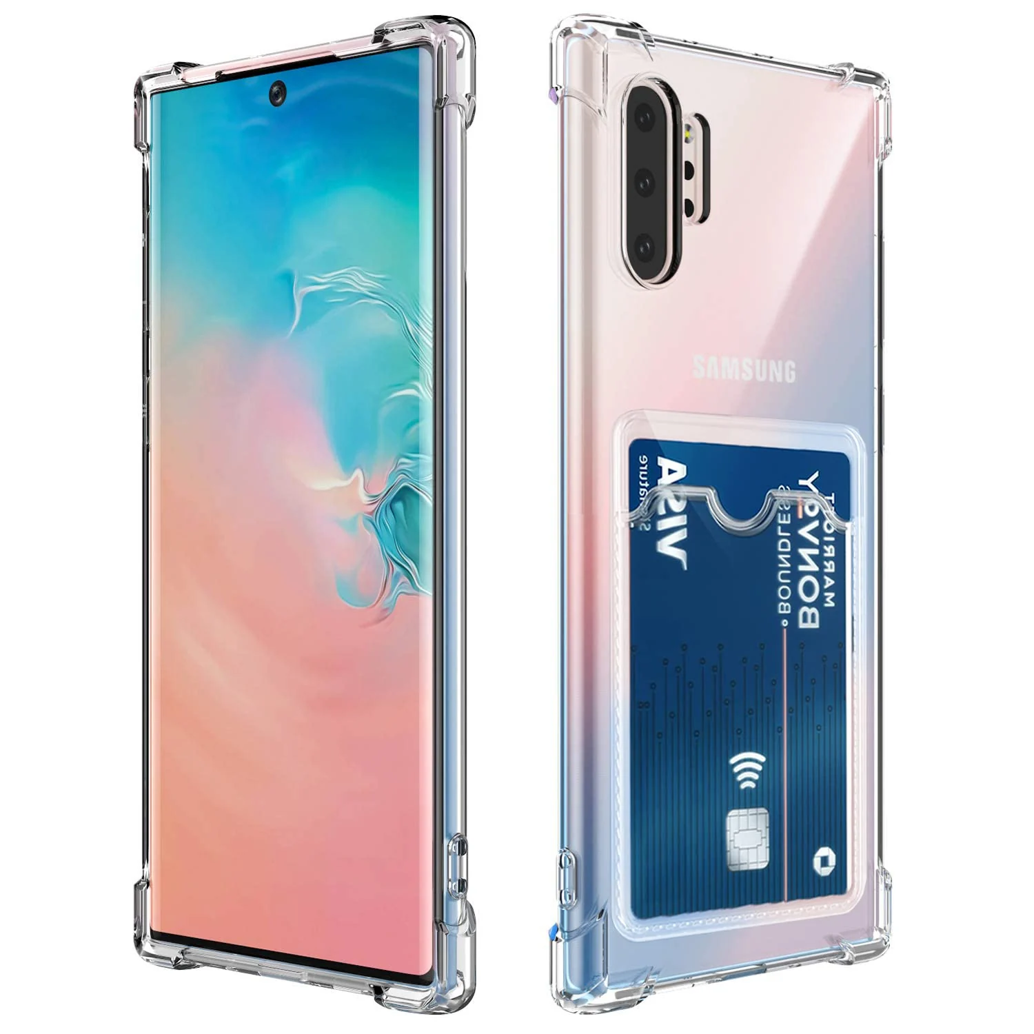 DL3 Mobilak Clear TPU Wallet Case with Card Slot and Camera Protection for Samsung Galaxy Note 10 Plus - Transparent