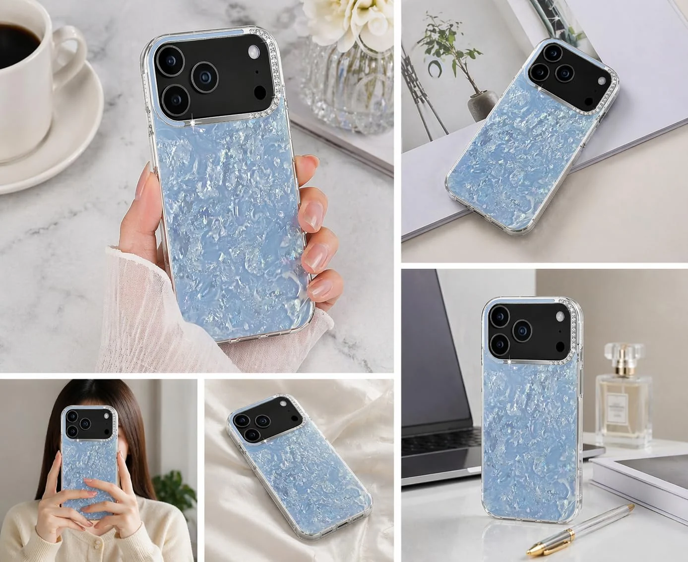 DL3 Mobilak Glitter Rhinestone Protective Case for iPhone 11 Pro Max with Shockproof Design - Sky Blue