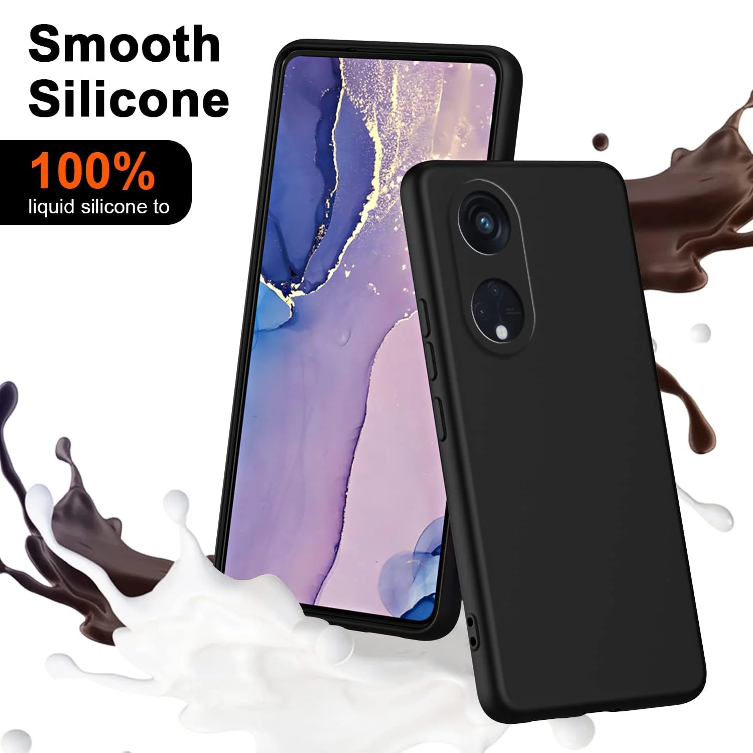 DL3 Mobilak Liquid Silicone Case for OPPO Reno 8T 5G / OPPO A1 Pro, Shock-absorbing protection, Scratch-resistant surface, Soft microfiber lining - Black