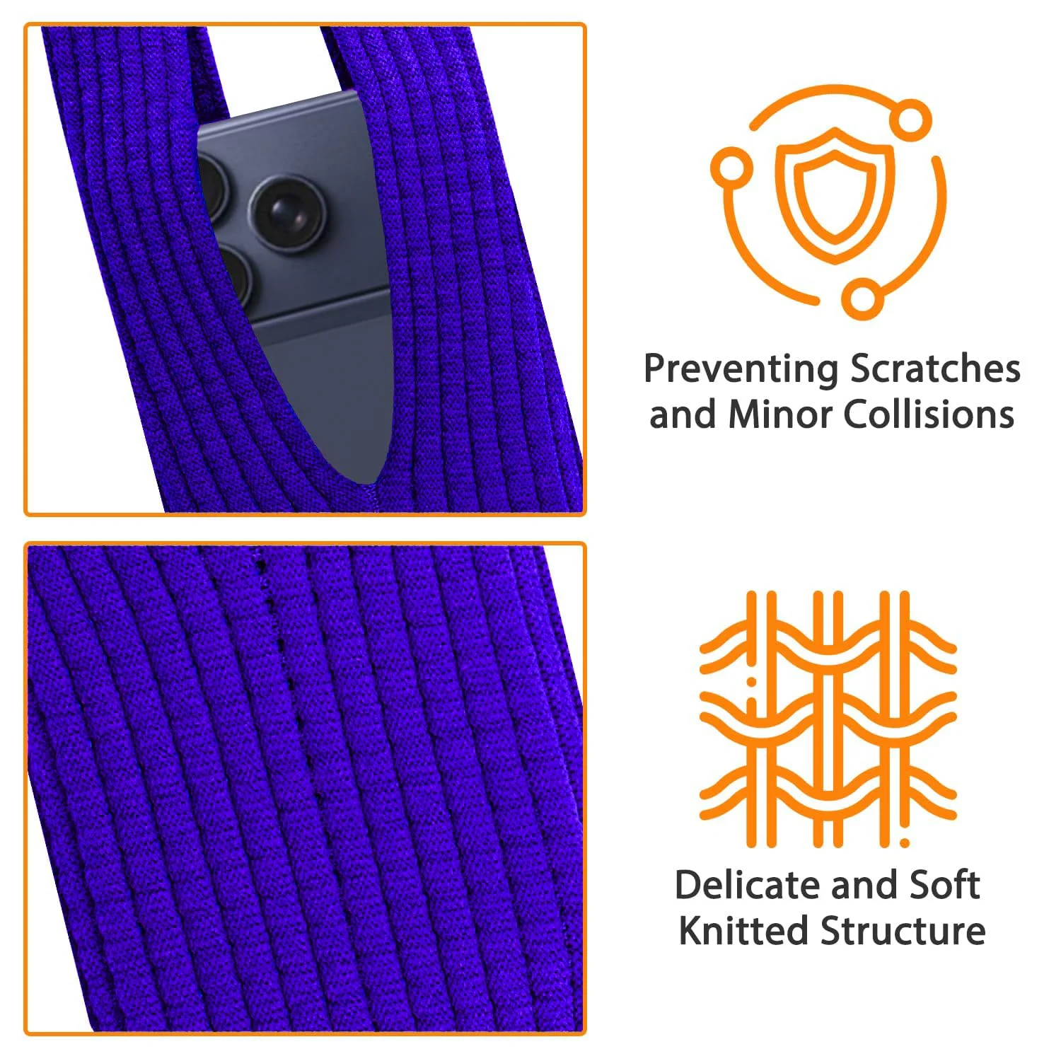 DL3 Mobilak Phone Pocket Lanyard Crossbody Strap 80cm, Universal Stretch Knit Mobile Holder Pouch, Hands-Free Shoulder Phone Bag for iPhone & All Smartphones, Lightweight Minimalist Design - Blue