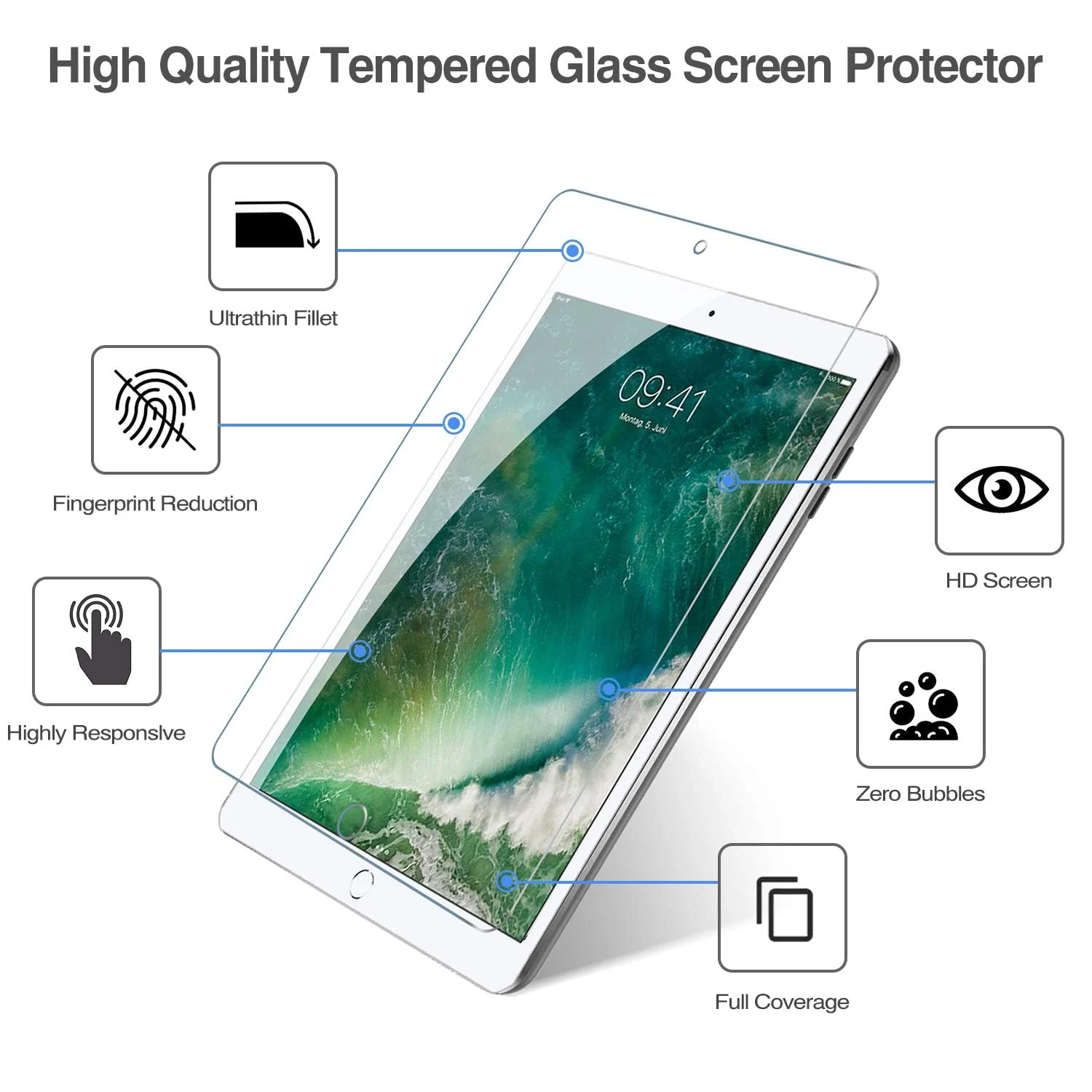 DL3 Mobilak Screen Protector For iPad Pro 12.9-Inch (2015/2017 Model, 1st/2nd Generation), Tempered Glass Film [HD Crystal ] [Easy Installation] [Scratch Resistant] [9H Hardness] - Clear
