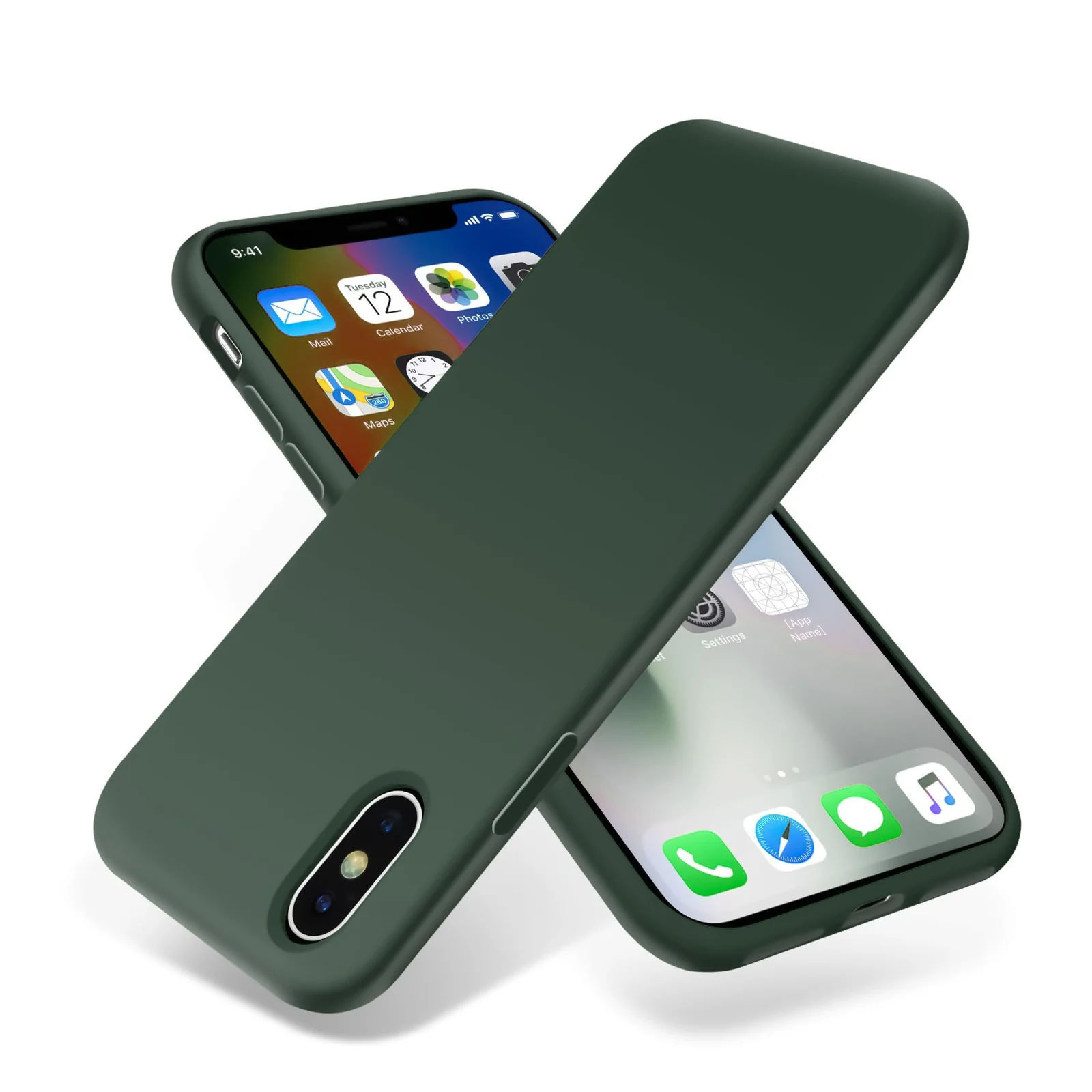DL3 Mobilak Liquid Silicone Protective Case for iPhone X / iPhone XS with Camera Protection and Microfiber Lining - Green