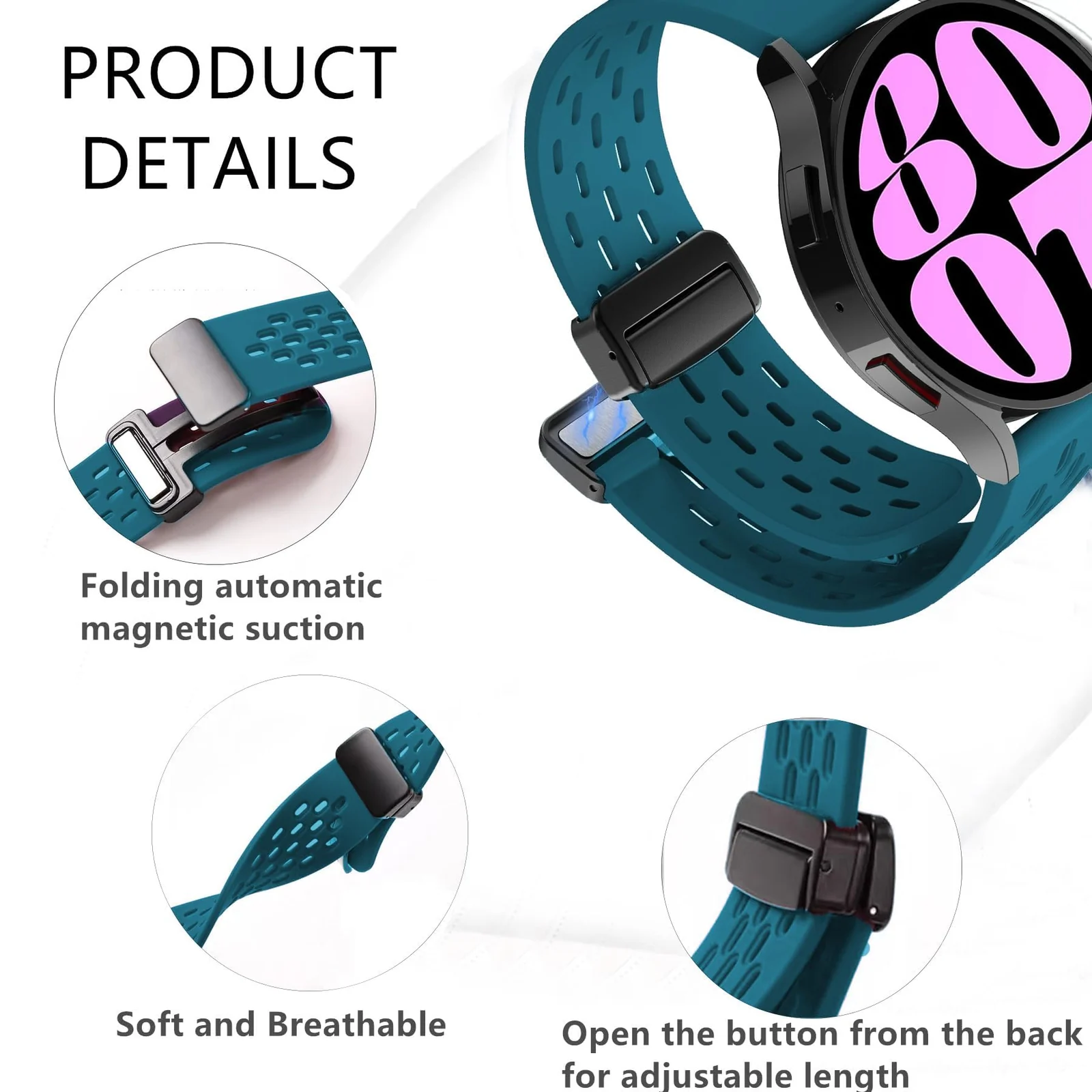 DL3 Mobilak 18mm Silicone Strap For Huawei Watch GT 6 41mm/GT 5 Pro 42 mm/GT 5 41mm/GT4 41 mm/Watch 5 42mm Magnetic Metal Buckle Sport Silicone Breathable Strap, Band Soft Replacment Wristband - Rock Green