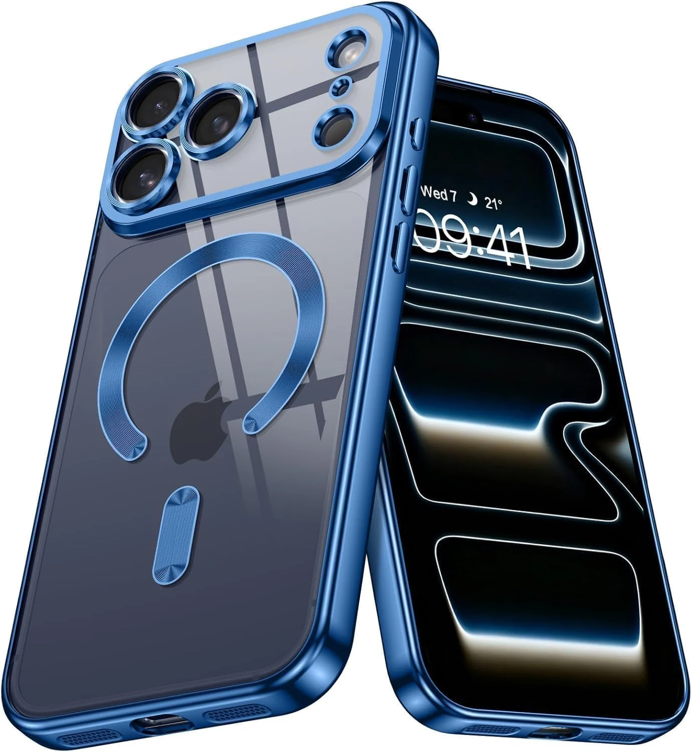 DL3 Mobilak For iPhone 17 Pro Magnetic Case, Compatible with MagSafe, Built-in Camera Lens Protector, Luxury Plating Soft TPU Clear Shockproof Slim Thin Cover - Blue
