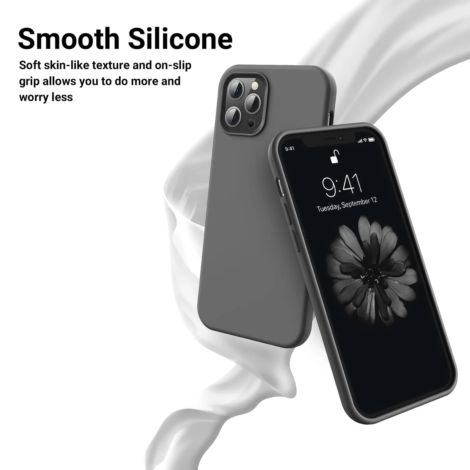 DL3 Mobilak Liquid Silicone Case for iPhone 12 Pro Max (6.7 Inch), Shock-absorbing protection, Scratch-resistant surface, Soft microfiber lining - Dark Gray 2