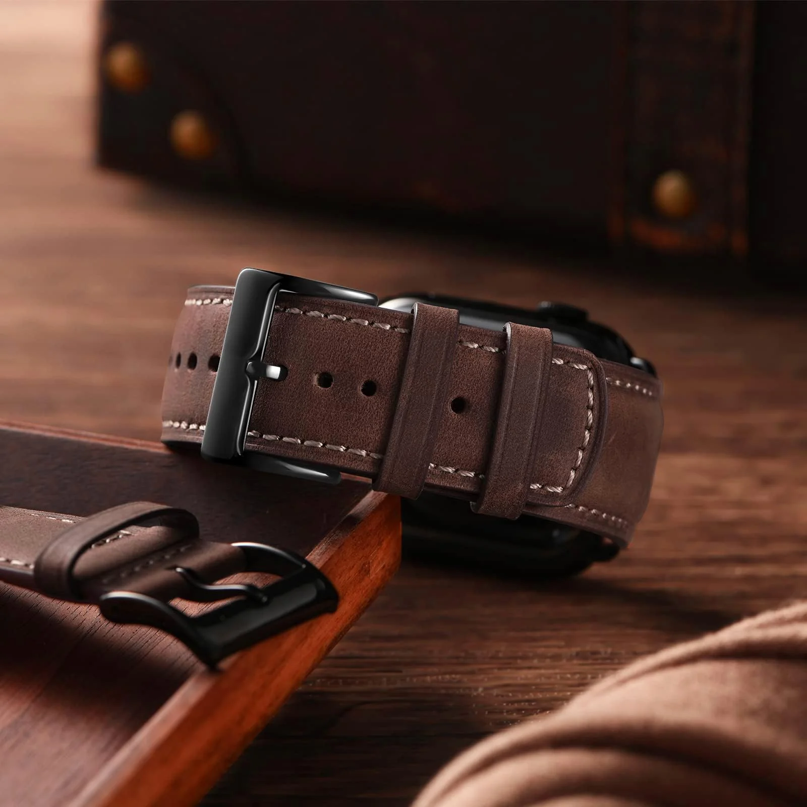 DL3 Mobilak Compatible with Apple Watch Band 49mm 46mm 45mm 44mm 42mm Leather Band Replacement Strap, Soft Leather Bracelet for iWatch Series 11 10 9 8 7 6 5 4 SE SE2 Ultra 3 2 1 - C.Black