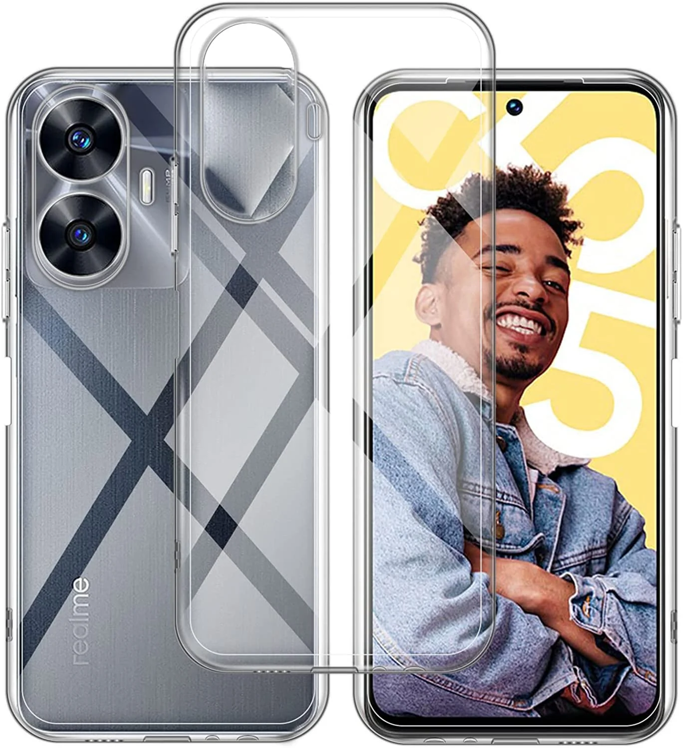 DL3 Mobilak Case Compatible with realme C55 Case Crystal Soft TPU Gel Case Flexible Silicone Anti-Scratch Camera Protection TPU Cover - Clear