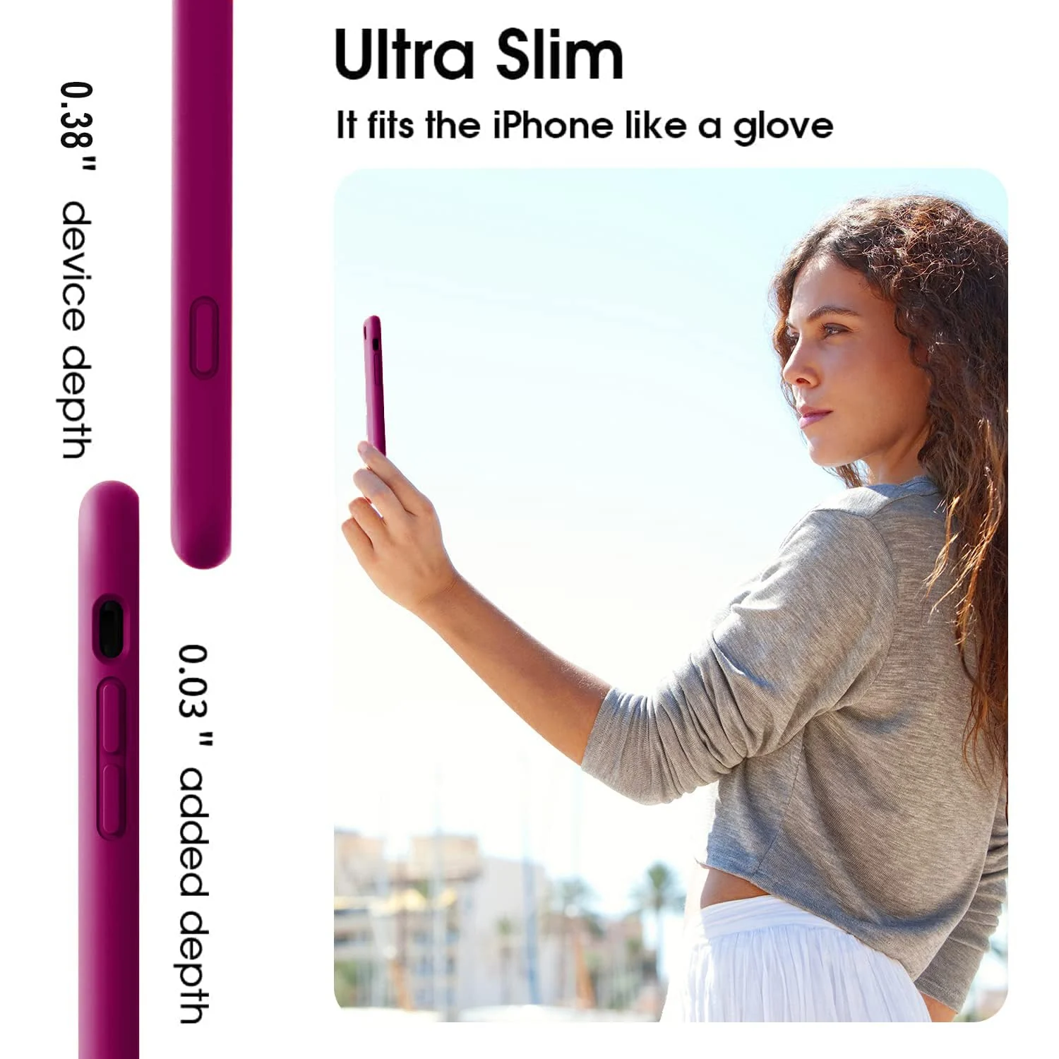 DL3 Mobilak Liquid Silicone Protective Case for iPhone 7 Plus / iPhone 8 Plus with Camera Protection and Microfiber Lining - Fuchsia