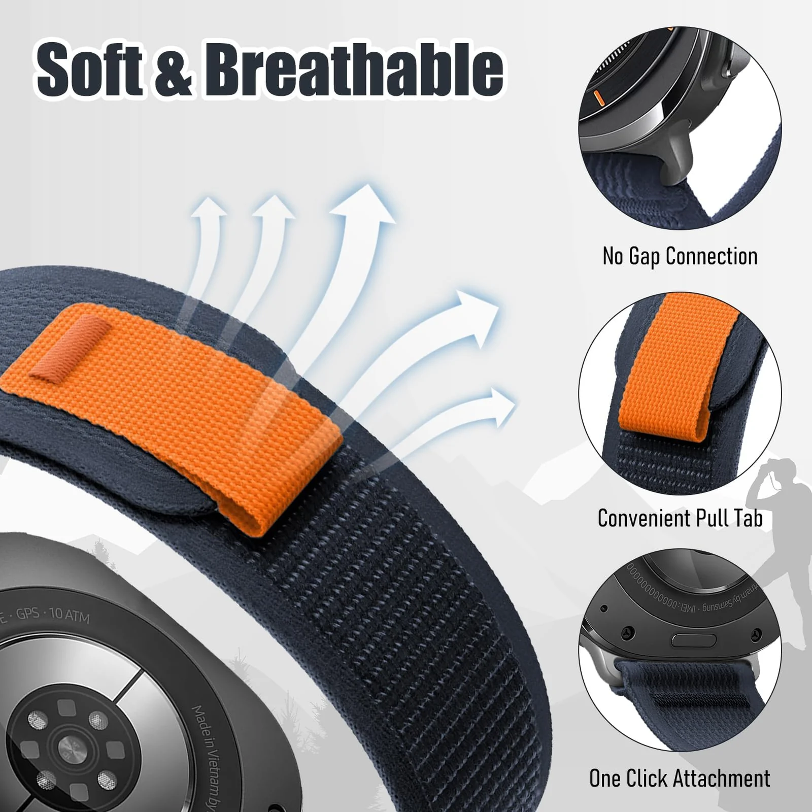 DL3 Mobilak For Samsung Galaxy Watch ultra Strap 47mm, One Click Trail Loop Strap for Men Women, Soft Nylon Sport Loop Elastic Replacement Wristband for Galaxy Watch 7 Ultra - Blue
