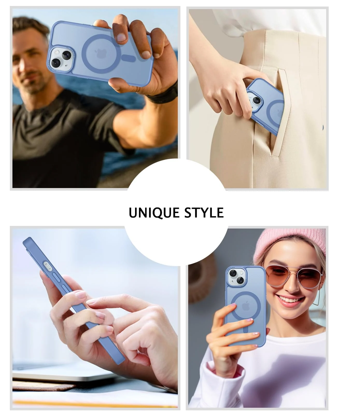 DL3 Mobilak Translucent Matte Case for iPhone 15 + Plus / iPhone 14 Plus 6.7-Inch, Compatible with MagSafe accessories, Supports wireless charging, Built-in magnetic car-mount support - Baby Blue