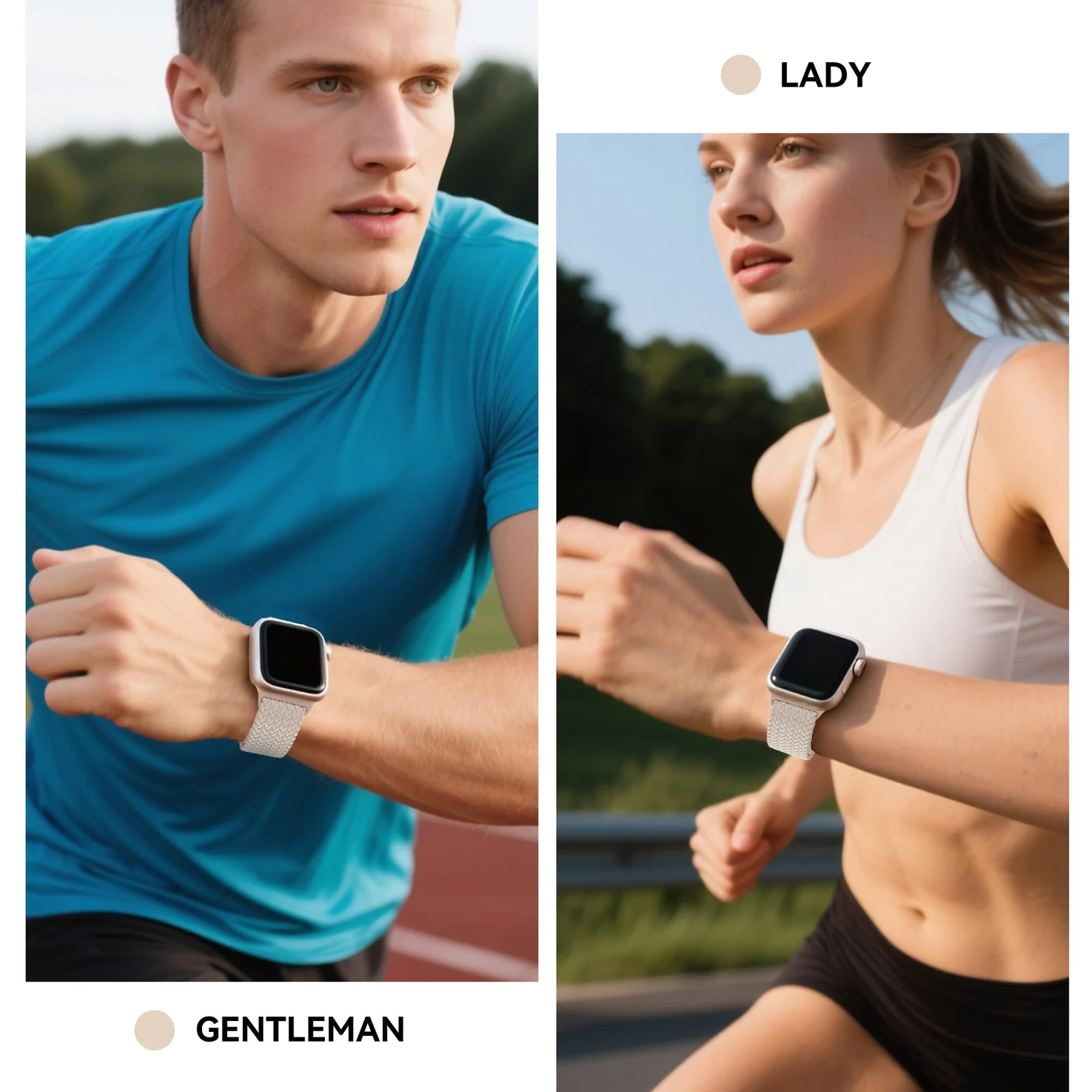 DL3 Mobilak Sport Solo Loop Compatible with Apple Watch Band 42mm 44mm 45mm 46mm 49mm for Women Men, Magnetic Strap Stretchy Braided Wristband for iWatch Series 11 10 9 8 7 6 5 4 3 Ultra 3 2 1 SE SE2 - Beige