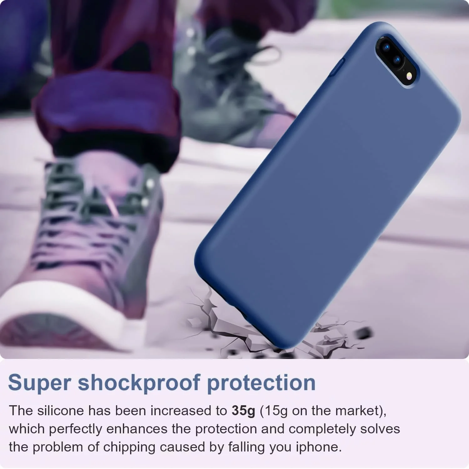 DL3 Mobilak Liquid Silicone Protective Case for iPhone 7 Plus / iPhone 8 Plus with Camera Protection and Microfiber Lining - Pine Blue